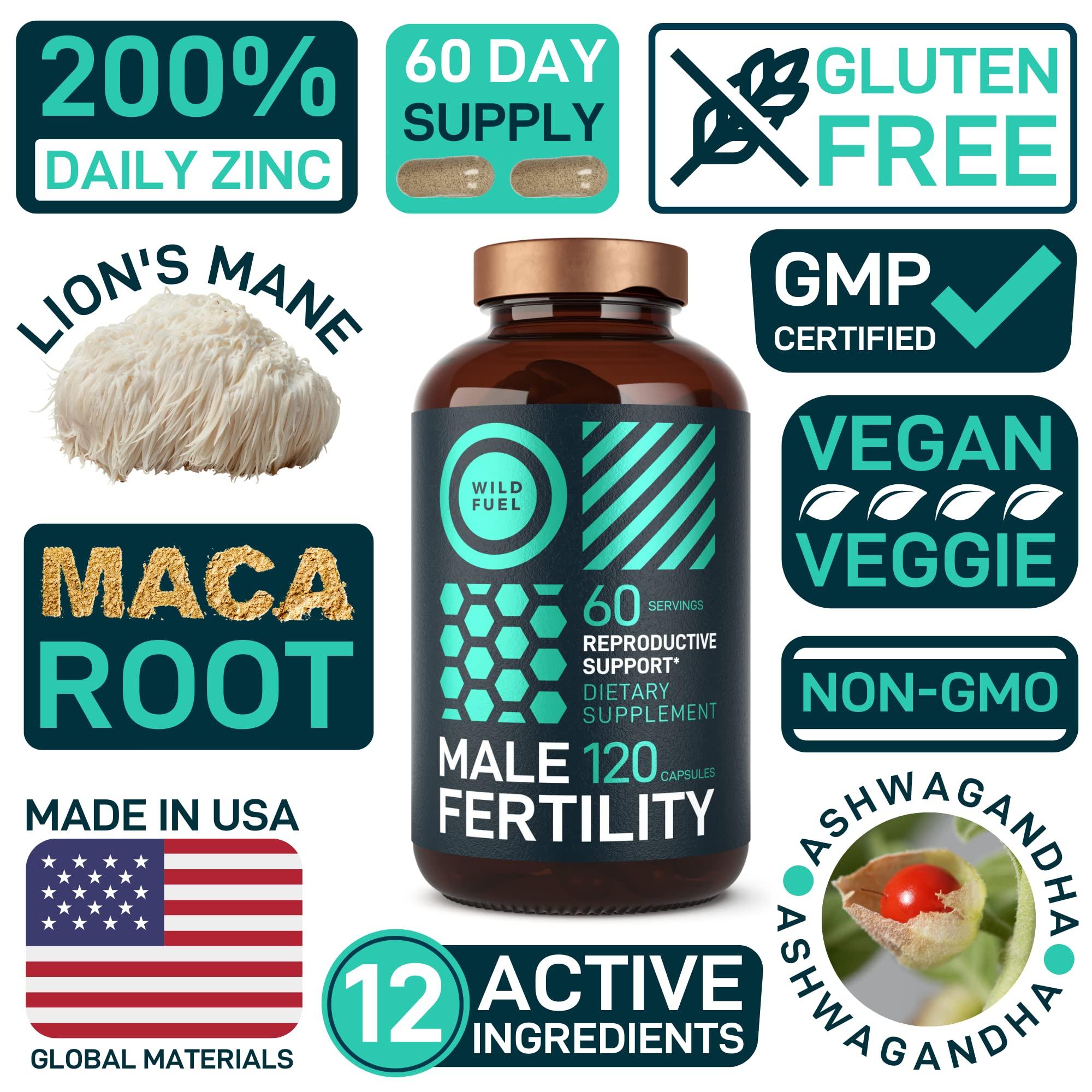 WILD FUEL Fertility Supplements For Men Prenatal Vitamin - Maca Root, Ashwagandha, L Arginine, Zinc, Plus Naturals Conception Men Fertility Vitamins and Male Fertility Support Supplements - 120Caps for 2 Months