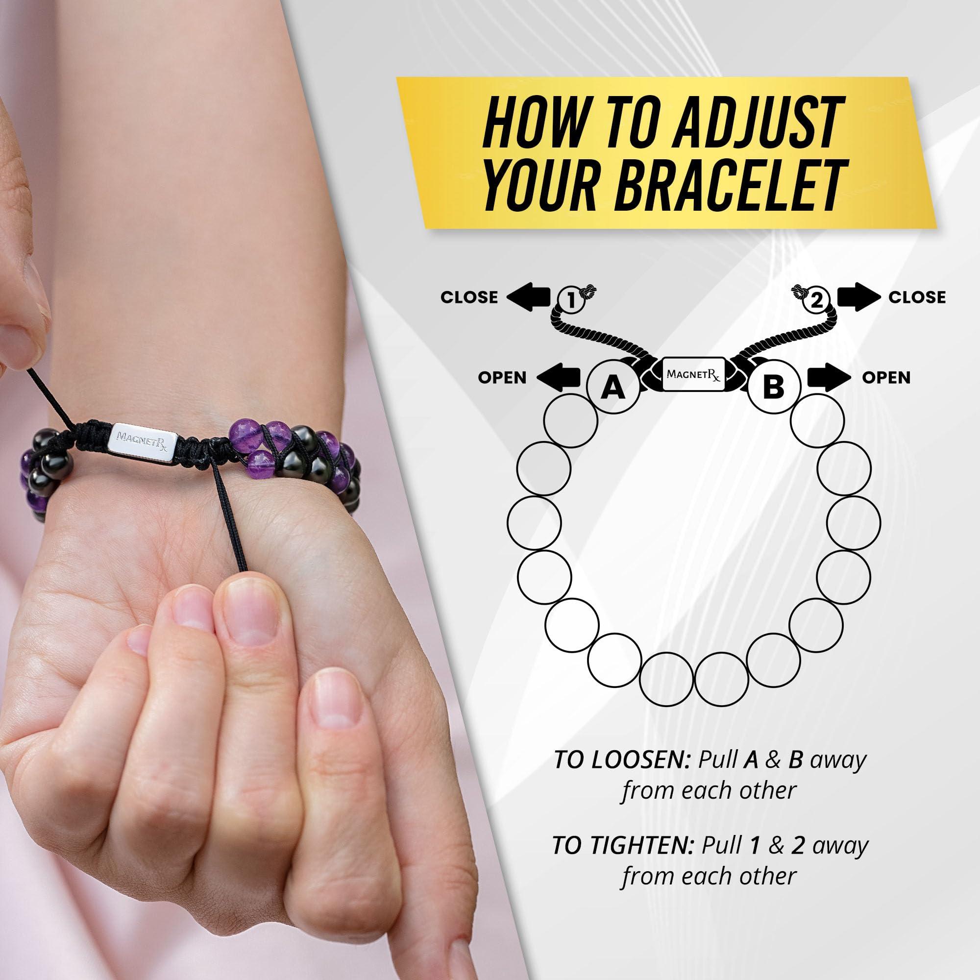 MagnetRX MagnetRX Hematite & Amethyst Bracelet MAX Strength Magnetic Hematite Bracelets Natural Amethyst Crystals Purple Beaded Bracelets for Women