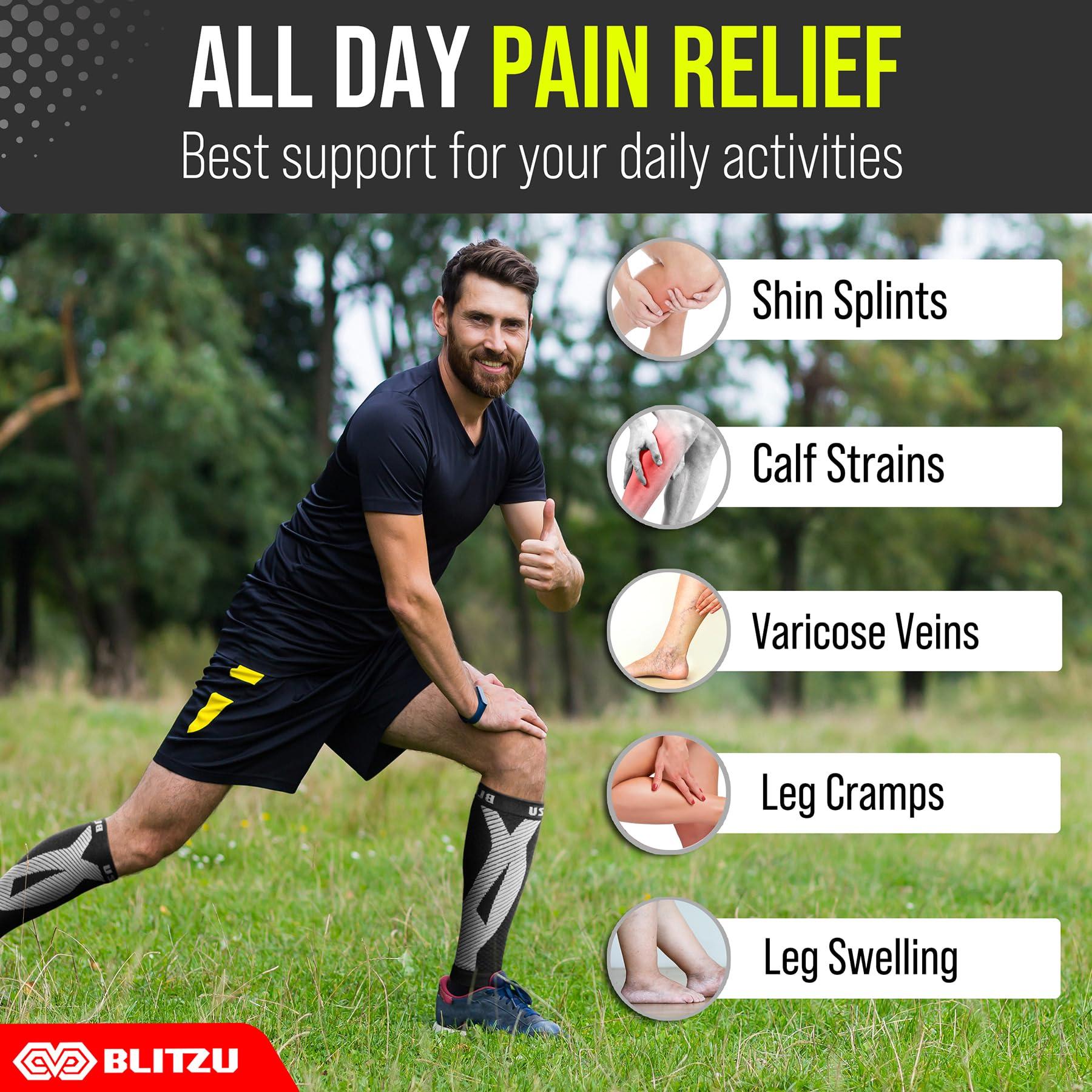 BLITZU BLITZU 3 Pairs Calf Compression Sleeves for Women and Men Size XXL, One Blue, One Black, One White Calf Sleeve, Leg Compression Sleeve for Calf Pain and Shin Splints. Footless Compression Socks.