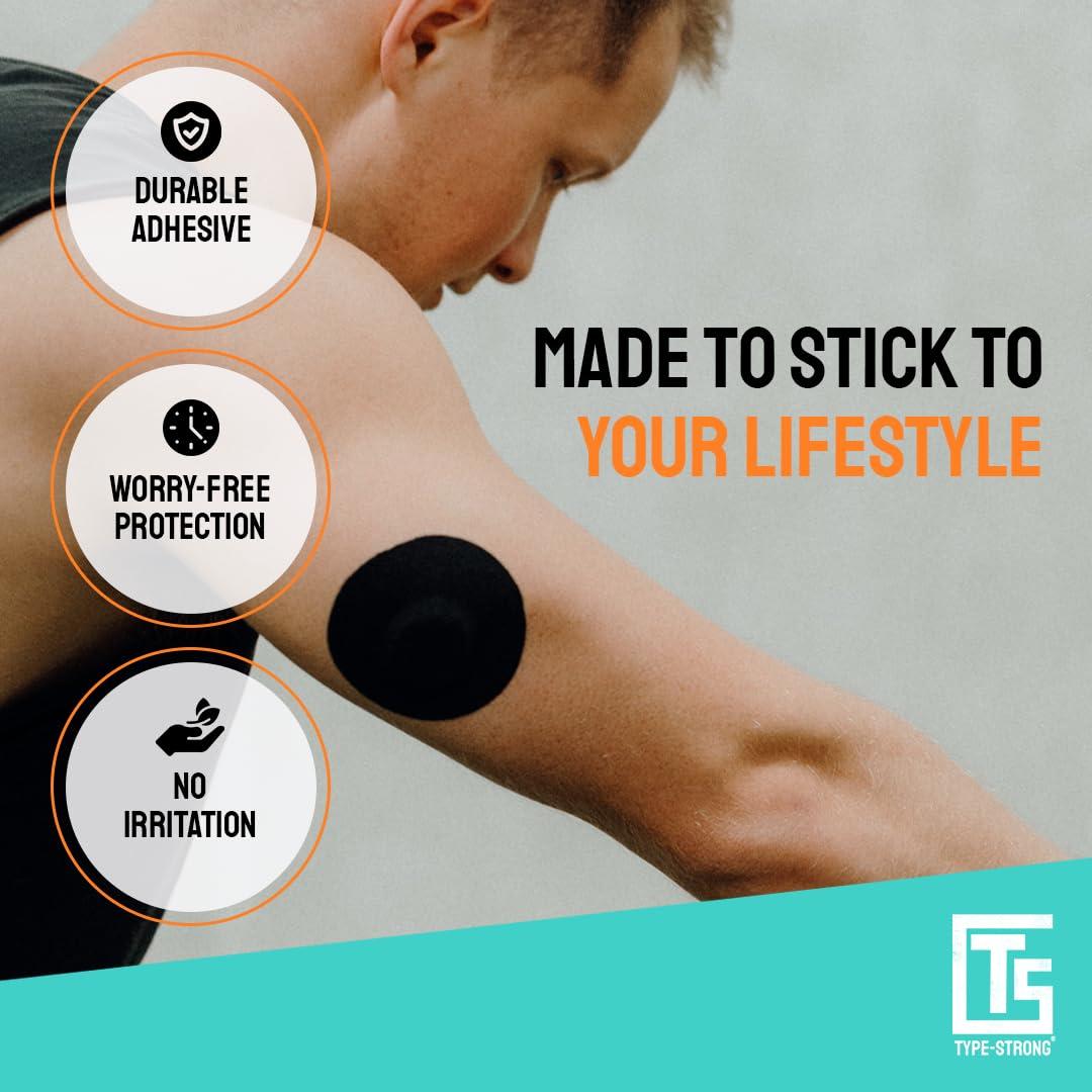 Type Strong Type Strong Freestyle Libre 3 Sensor Covers, Adhesive Patches for Libre 2, Dexcom G7, Medtronic Guardian. Pre-Cut for Sensitive Skin, Waterproof, Sweat-Resistant for 10-14 Days, 20 Pack, Black