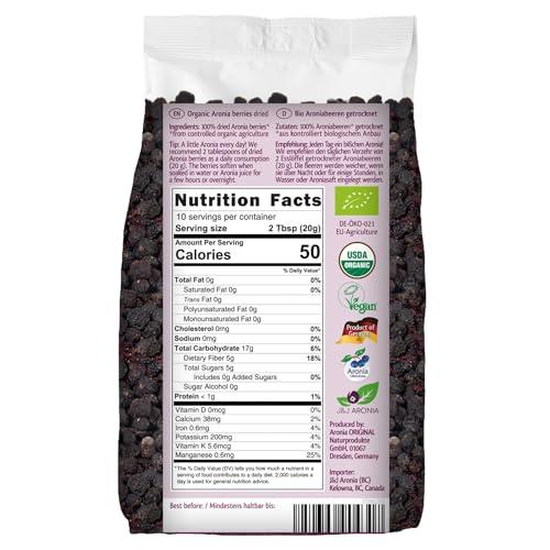 Aronia Original Aronia ORIGINAL Organic Dried Aronia Berries 7.1 oz (200 g) | Gently Dried Immediately After Harvest | No Added Sugar, No Sulfites, No Additives | Vegan, Non-GMO Aronia Berry (Black Chokeberry)