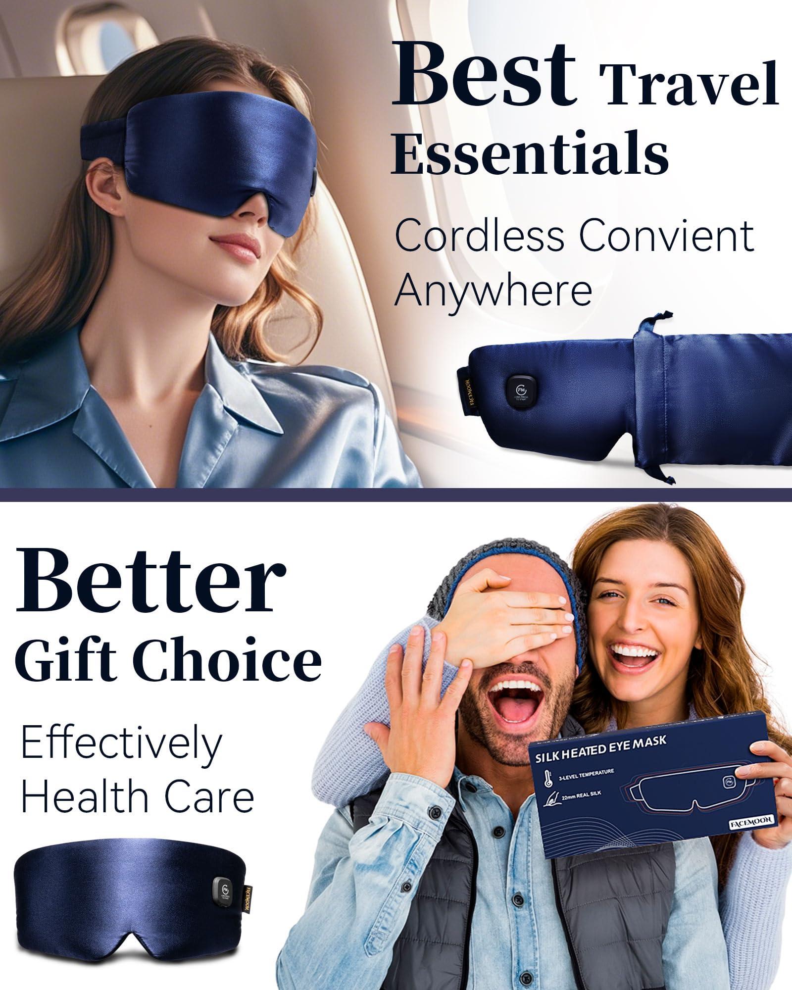 FACEMOON Heated Eye Mask for Dry Eyes - Silk Cordless Warm Eye Compress Moist Heat, FSA HSA Eligible, Eye Heating Pad for Dry Eyes, Stye Treatment, Eye Strain, Travel, Washable, Rechargeable, Blue