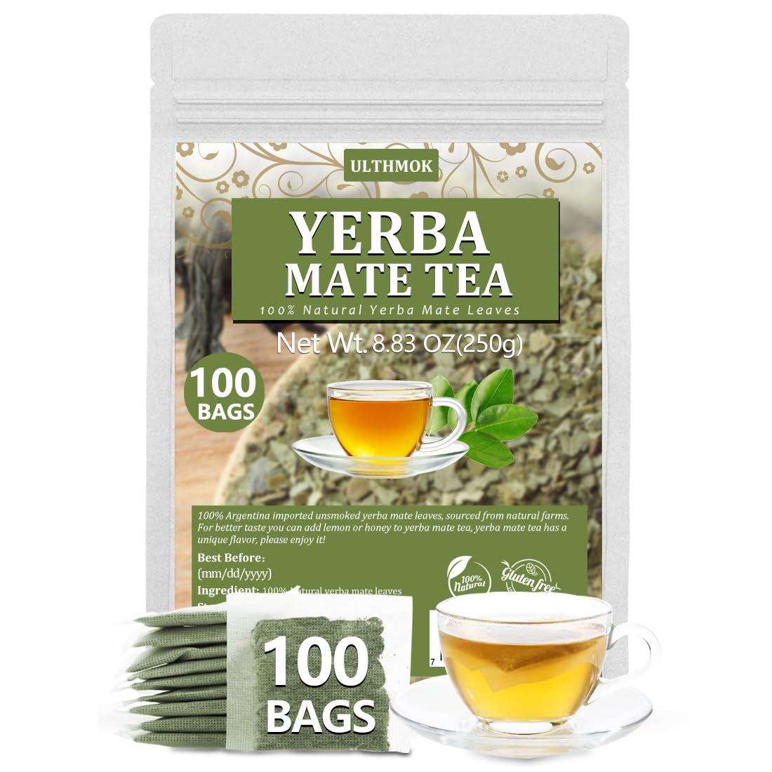 ULTHMOK Premium 100 Unsmoked Yerba Mate Tea Bags, Made with 100% Pure Yerba Mate Leaves, No Additives & Caffeine Free.