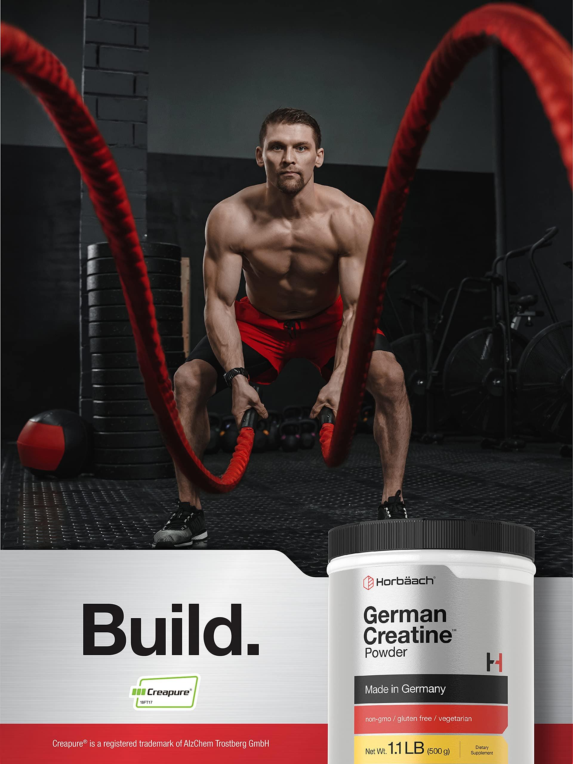 Horbach Horbaach German Creatine Powder 500g | Made in Germany with Creapure | Vegetarian, Non-GMO, and Gluten Free Dietary Supplement