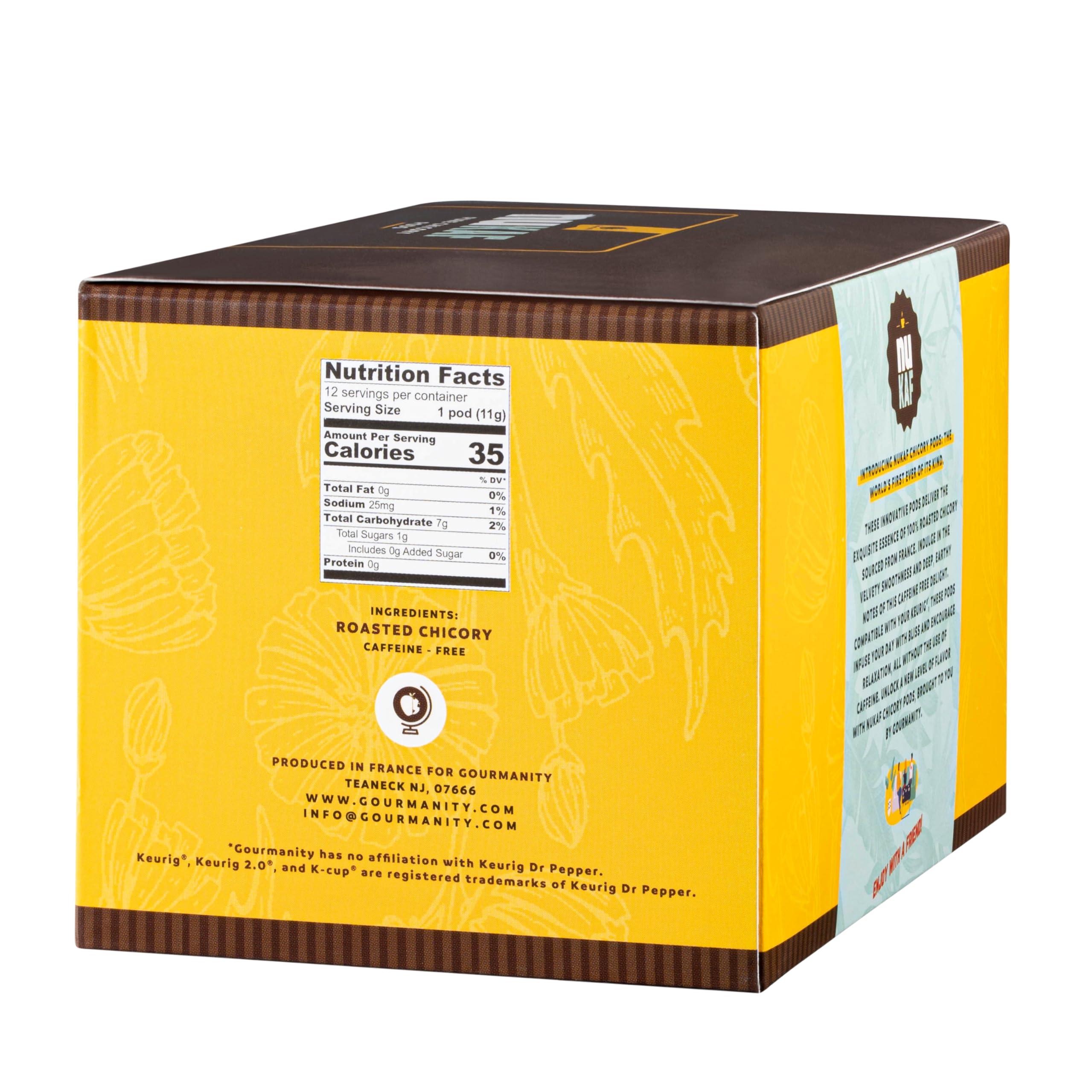 Gourmanity nuKAF Chicory K Cups | Kosher Chicory Root K Pods for your Keurig | 100% Caffeine Free | Keurig K Cups Coffee Alternative by Gourmanity [6 boxes of 12 pods each | 72 total pods]