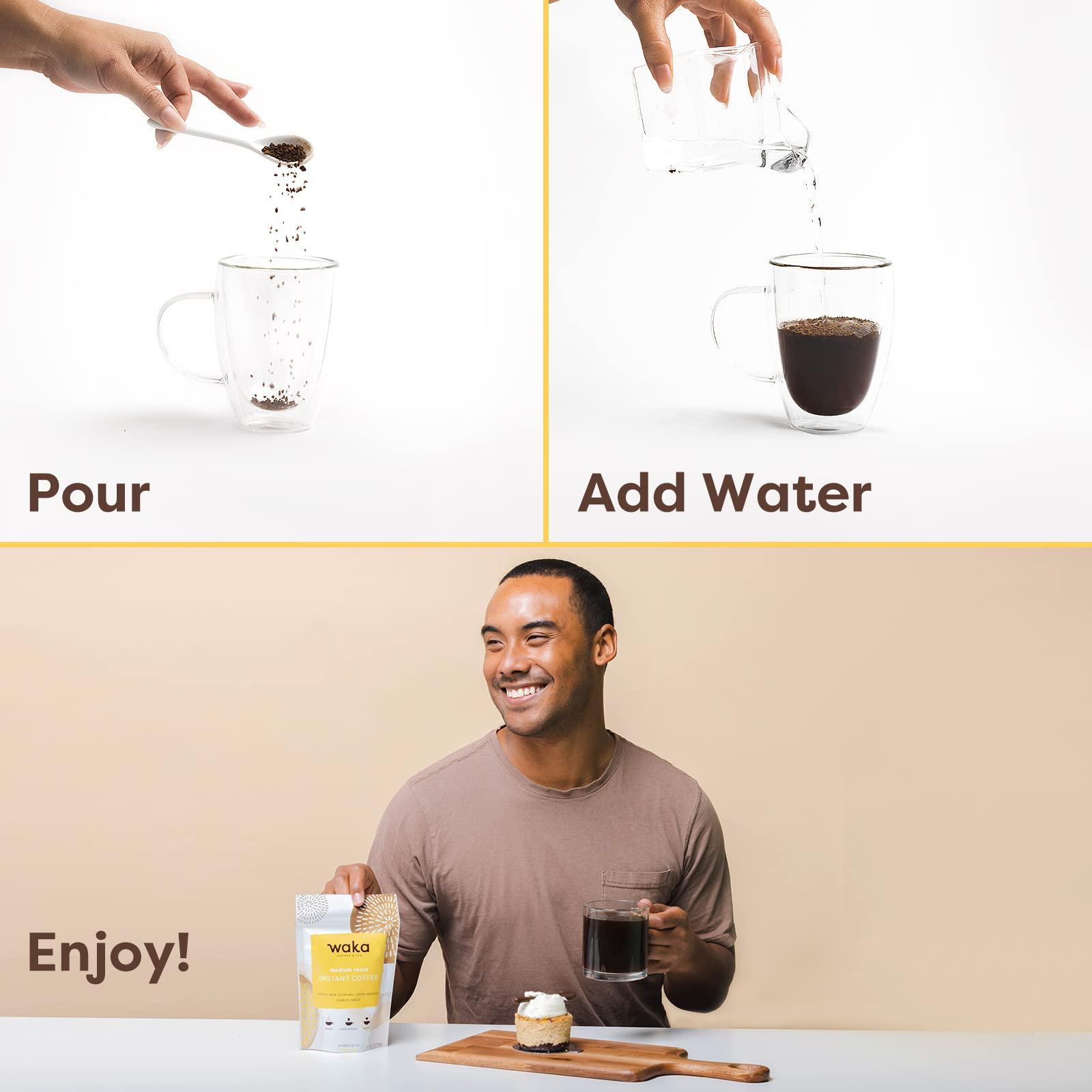 Waka Coffee Waka Instant Coffee, House Roast - 100% Arabica Beans, Freeze Dried Granules, No Sugar or Additives - Bulk Bag for Quick Hot and Iced Coffees, Up to 35 Cups (3.5oz)