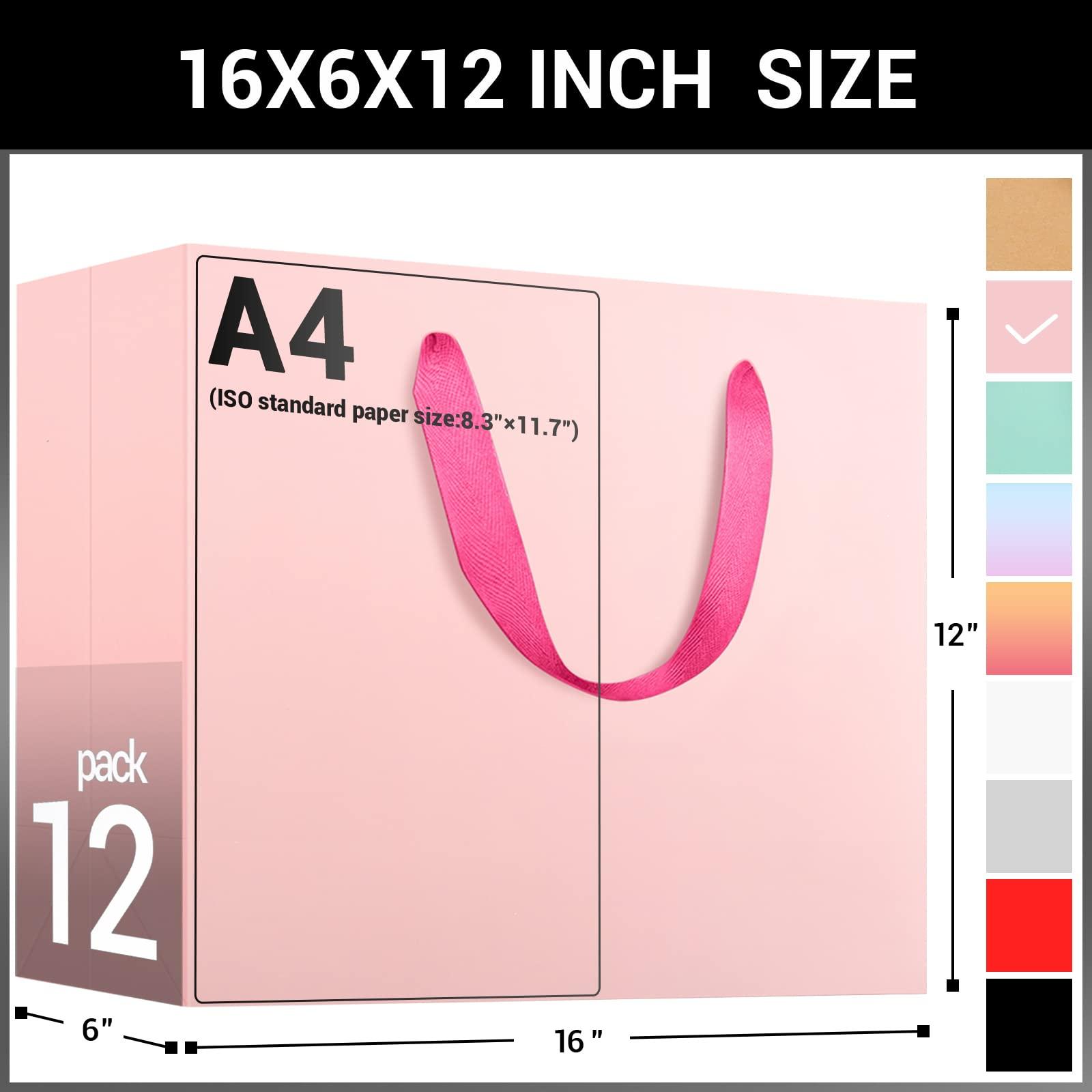 EUSOAR EUSOAR Extra Large Pink Gifts Wrap Bags, 12 Pack 16x6x12 inches Shopping Bags with Handles Bulk, Retail Wrapping Bags for Wedding, Craft Grocery, Boutique, Party Favor, Business