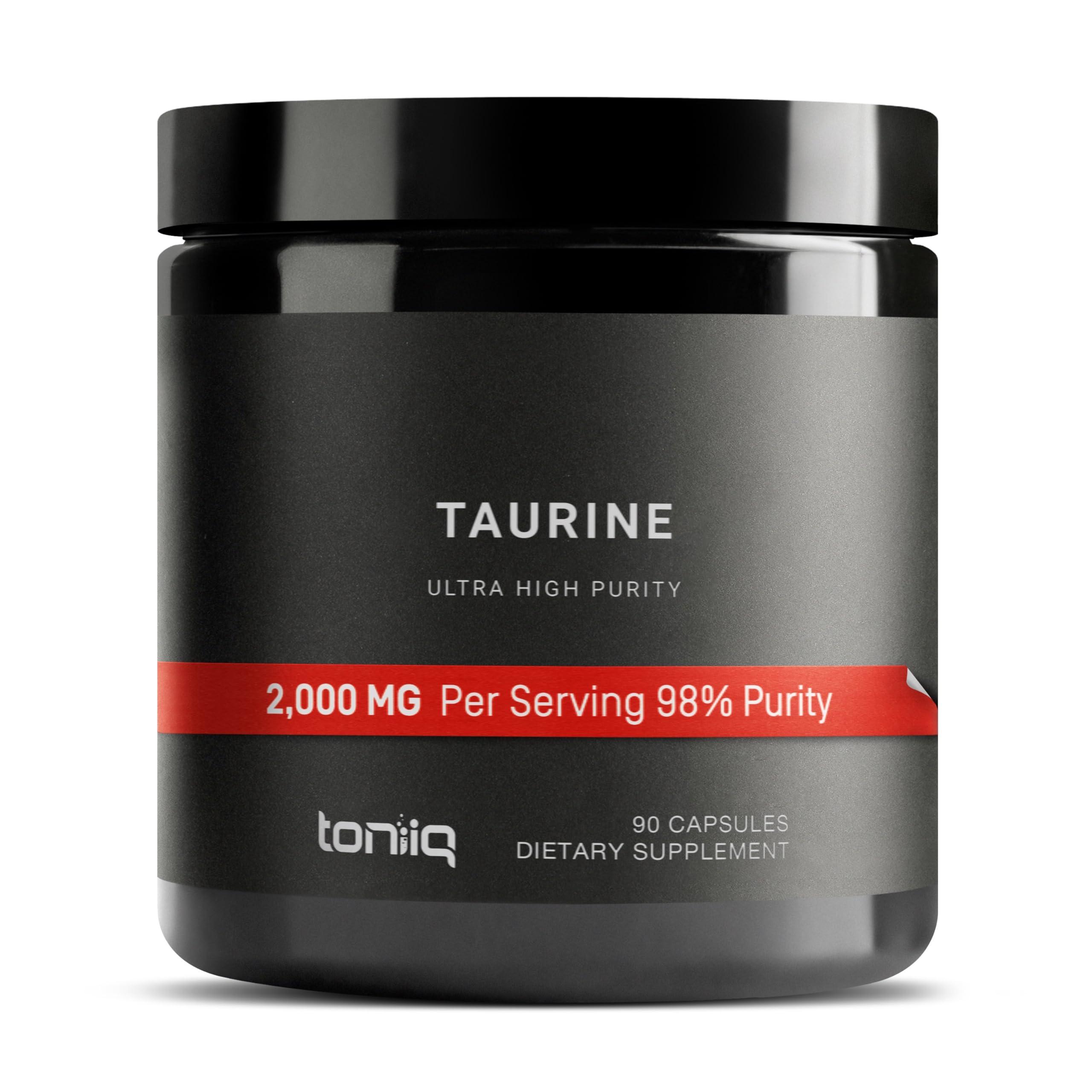 Toniiq Toniiq 2000mg Taurine Supplement - High Purity Taurine Powder Capsules, 98%+ Pure, Third-Party Lab Tested - Potent, Non-GMO, Gluten-Free, Effective Formula 45 Optimal Servings Per Bottle