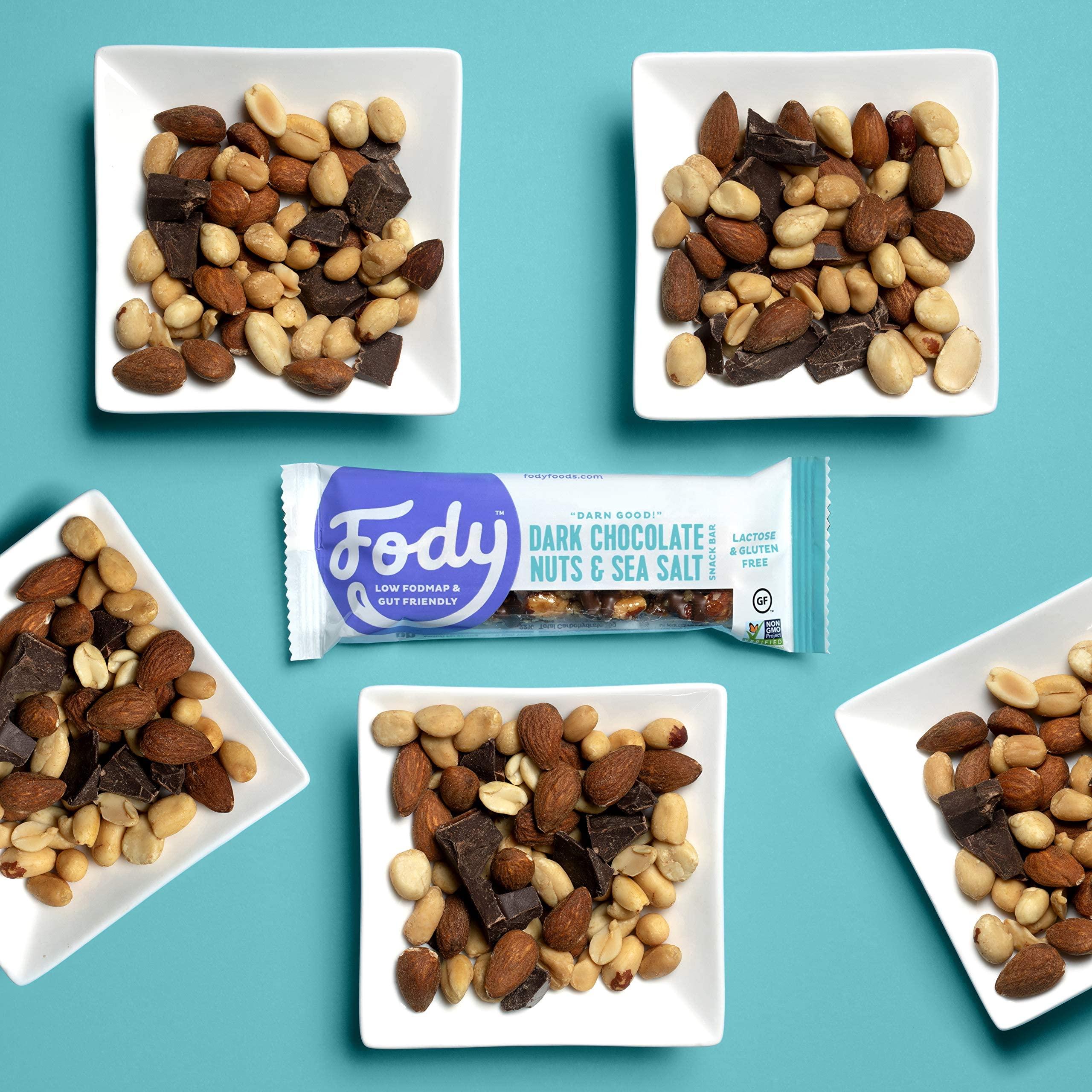 Fody Fody Foods Vegan Protein Nut Bars, Dark Chocolate Nuts and Sea Salt Flavor, 6g Protein per Bar, Low Fodmap Certified, Sensitive Recipe, Gut & IBS Friendly, 6 Count