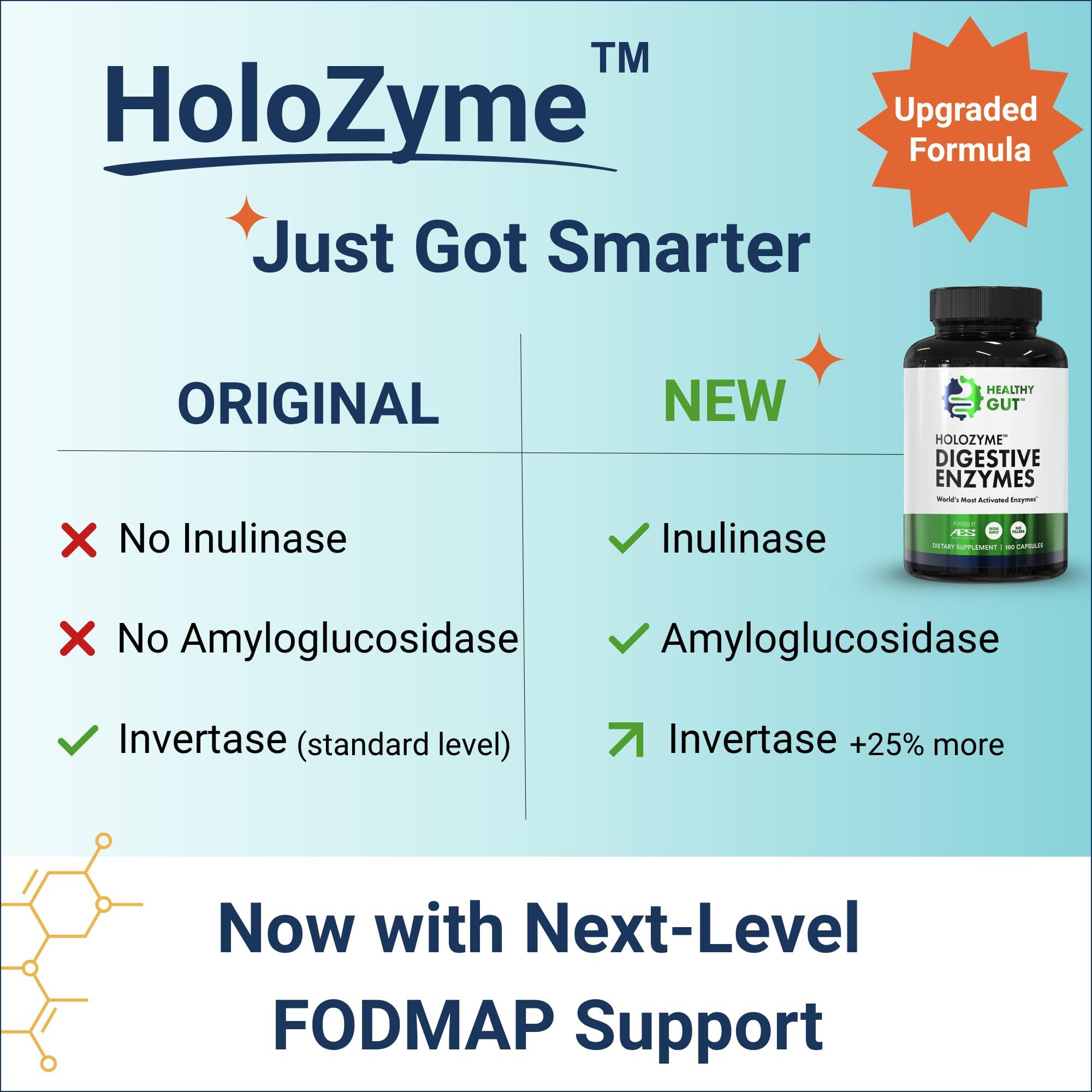 Healthy Gut, LLC Healthy Gut HoloZyme Digestive Enzymes | Enjoy Your Favorite Foods Again | w/Protease, Amylase, Lipase, Lactase, and More | 90 Servings