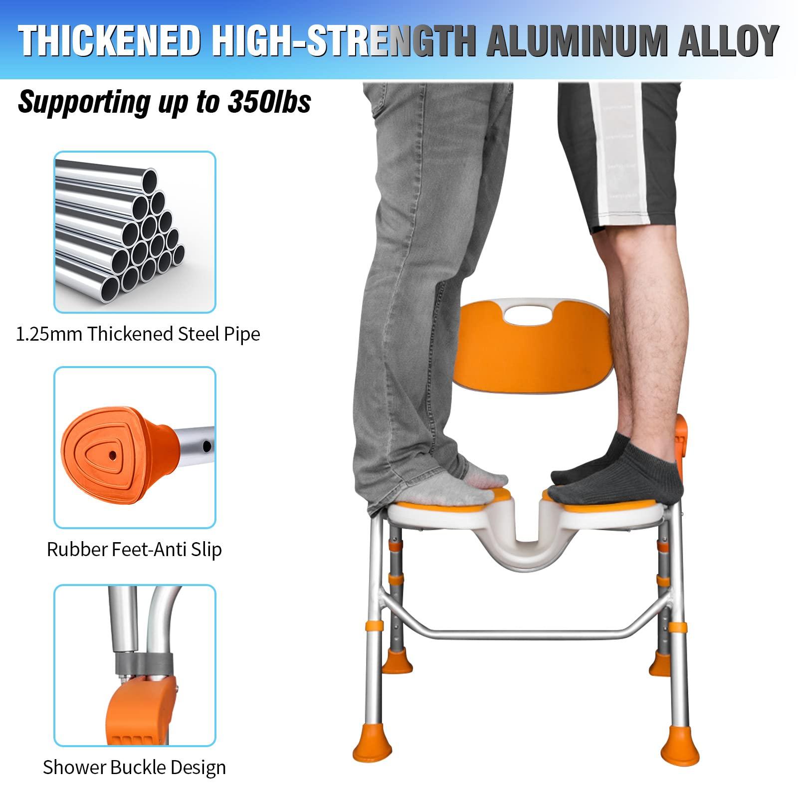 Felstar Shower Chair with Arms and Back 350 LB, Folding Shower Chair 5-Level Adjustable, Non-Slip Feet Shower Seat Cutout for Private Washing,for Elderly,Disabled, Seniors & PregnantHeavy Duty Shower Chair
