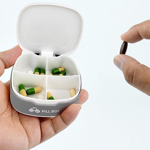JHFGJGH Pill Box Small Pill Organiser, Travel Pill Box, Mini Pillbox, Portable Daily Pill Box, Travel One Day Pill Case for Vitamins & Multiple Medicines for Kids Men Women Elderly (4 grids, White)