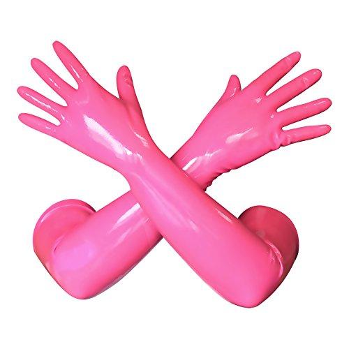EXLATEX EXLATEX Latex Rubber Black Long Gloves Outfits Accessory Plus Size (Large, Pink)