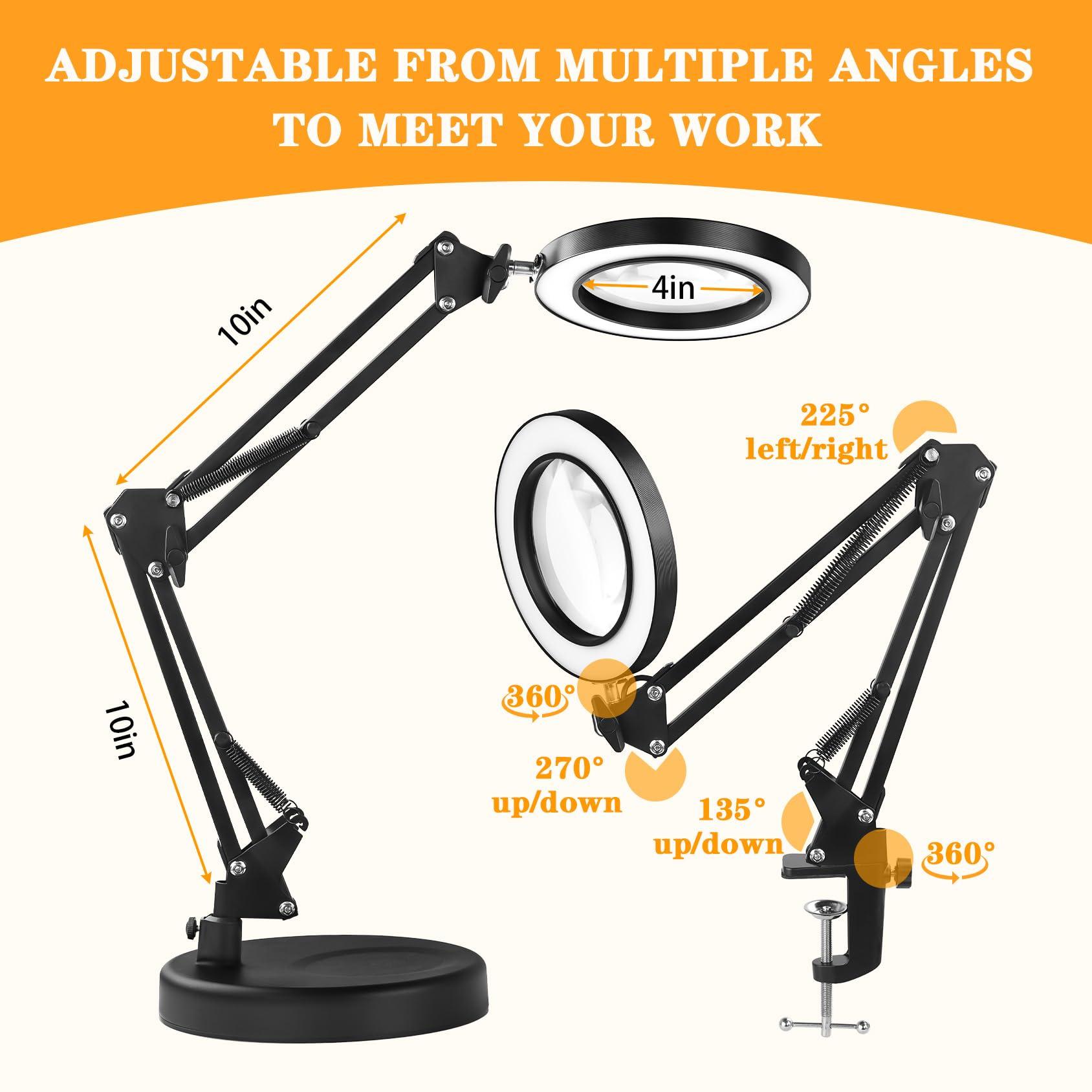 BBYESE 10X Magnifying Glass with Light and Stand Desk Magnifying Glass Light Table Loupe with Heavy Base 3 Color Dimmable LED Lamp for Close Work Precision Machinery Repair Reading Craft