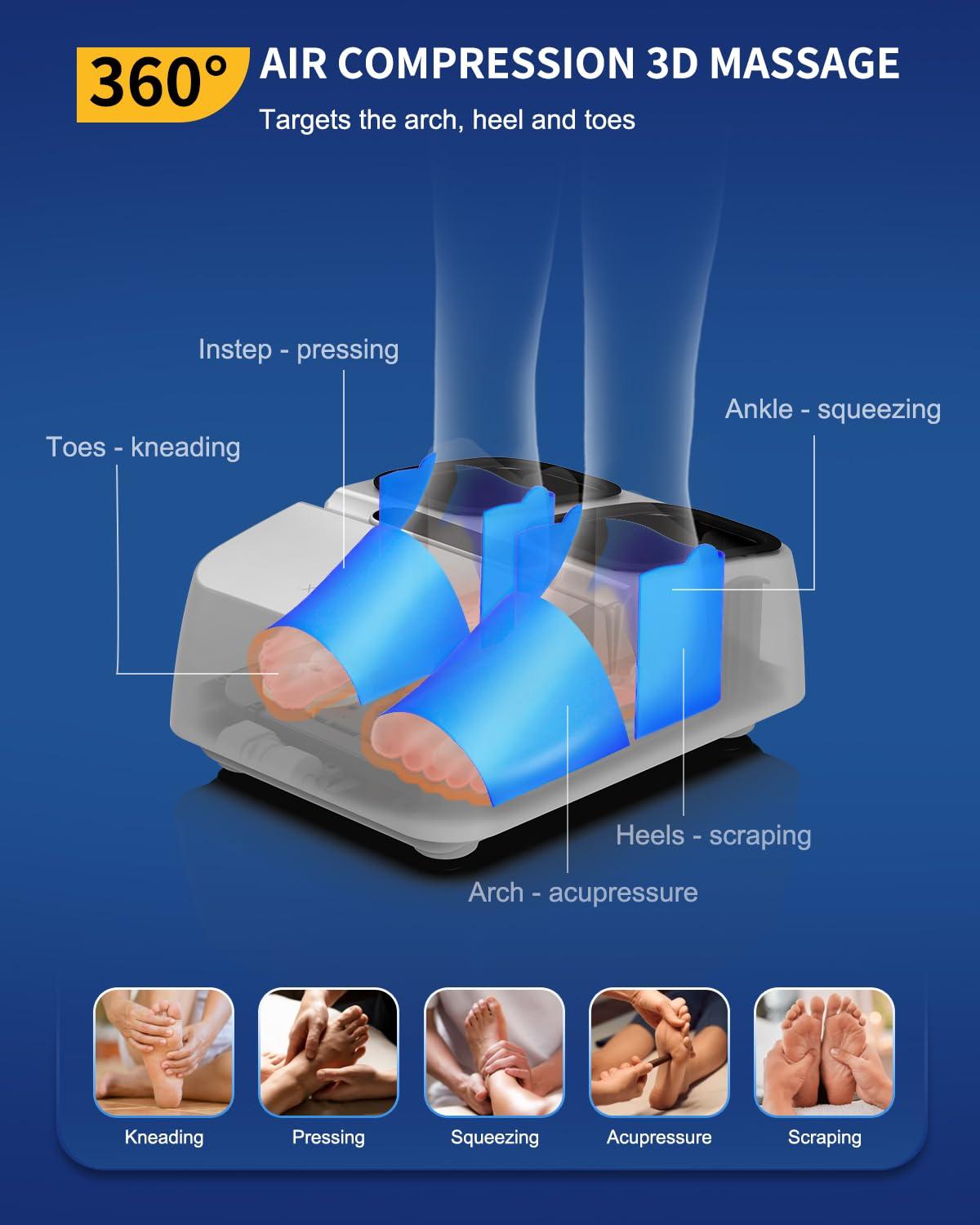 MOUNTRAX MOUNTRAX Foot Massager Machine with Heat, Gifts for Women Men, Shiatsu Foot Massager with Remote Control, Deep Kneading and Soothing Heat, Fits Feet Up to Men Size 12 (White)