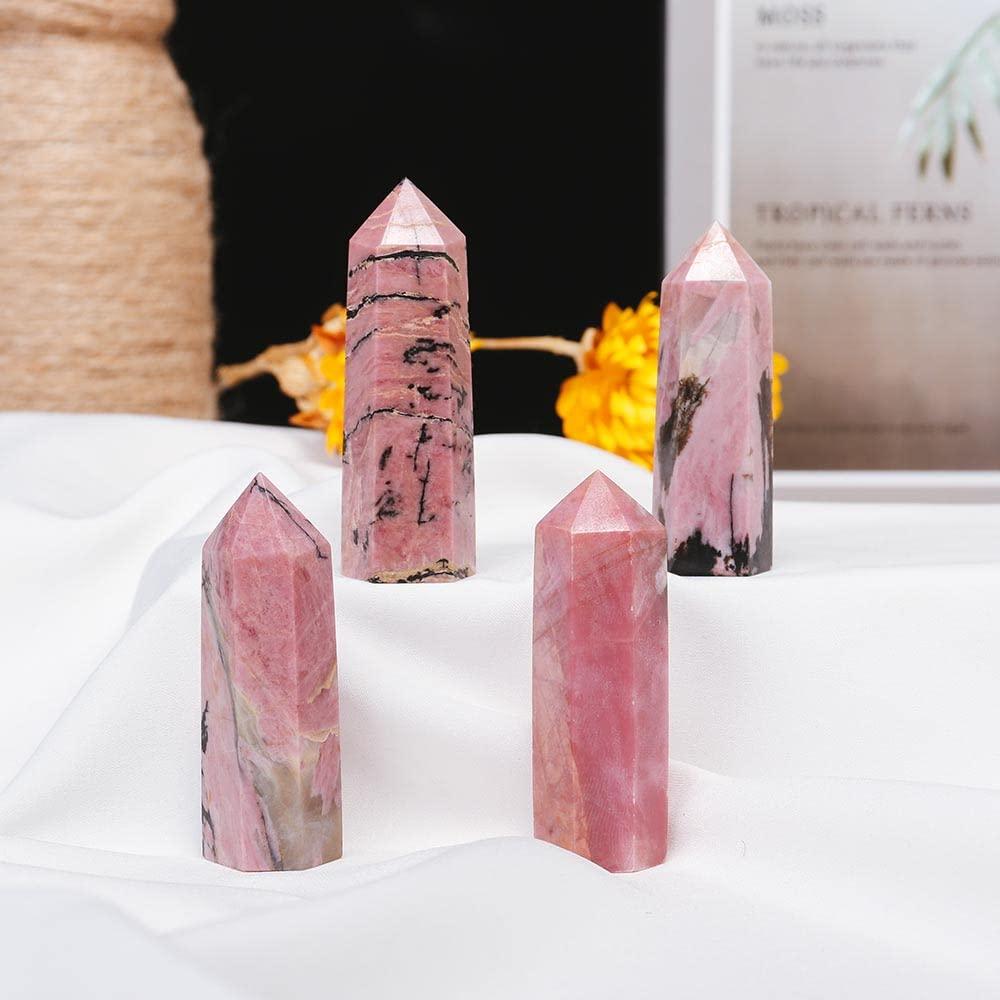 Apengshi Apengshi Rhodonite Natural Healing Crystal Tower 1.96-2.36\" 6 Faceted Single Point Chakra Crystal Stone Meditation Home Decor Collection Gift