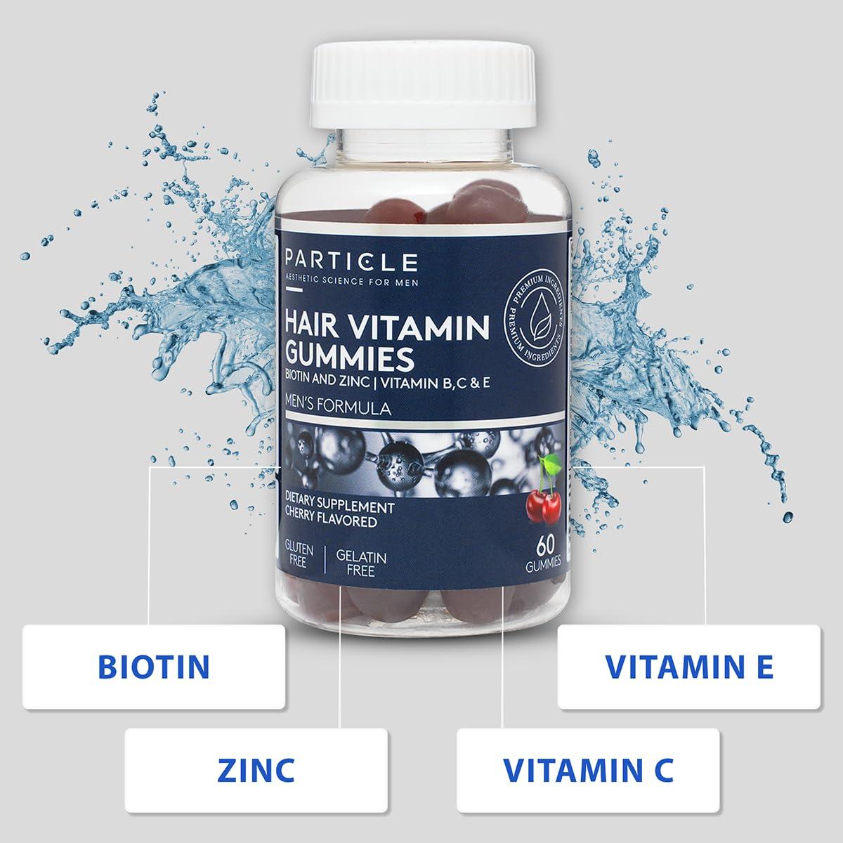 Particle Particle Hair Growth Vitamin Supplements with Biotin, Zinc, Vitamin A, C, E, and B12. Thickens Hair and Promotes Hair Growth. 60 Gummies, 1 Month Supply
