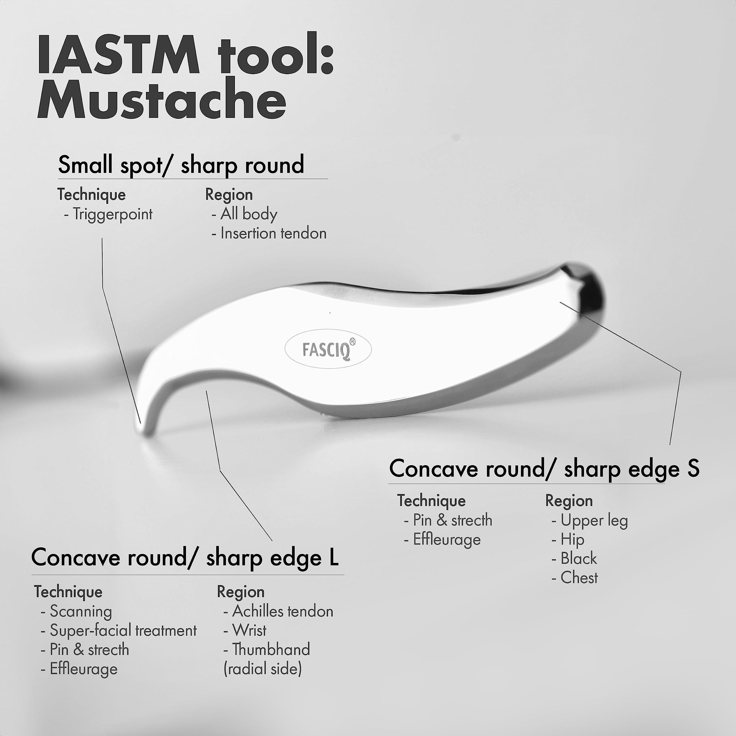 FASCIQ FASCIQ | IASTM Massage Tool Mustache | Instrument Assisted Soft Tissue Release and Mobilization | Surgical Stainless Steel | Required for Myofascial, Soft, Scar and Deep Tissue Massages and Scraping