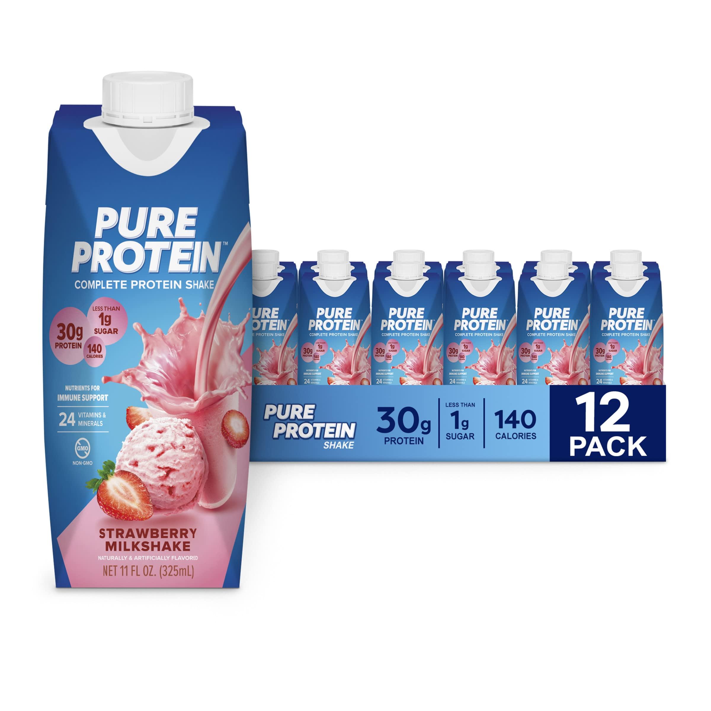 Pure Protein Pure Protein Protein Shake Bundle, 30g Protein, 11oz Bottles, 12 Packs, Strawberry & Chocolate Milkshake Flavors