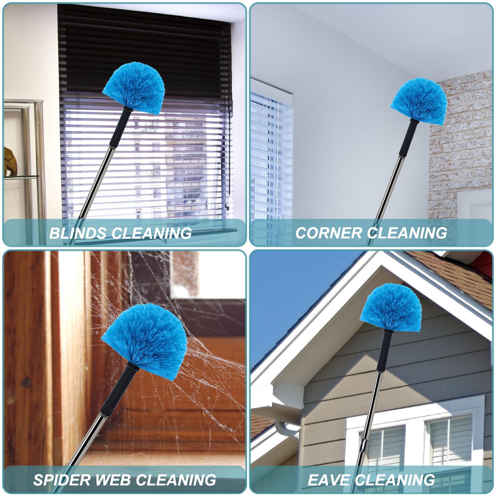 Tonmp Tonmp 3-to-6 Foot Cobweb Duster with 3-6 ft Extension Pole // Spider Web Cleaner Cobweb Brush for Outdoor & Indoor//Splice Stainless Steel Pole //Medium-Stiff Bristles.