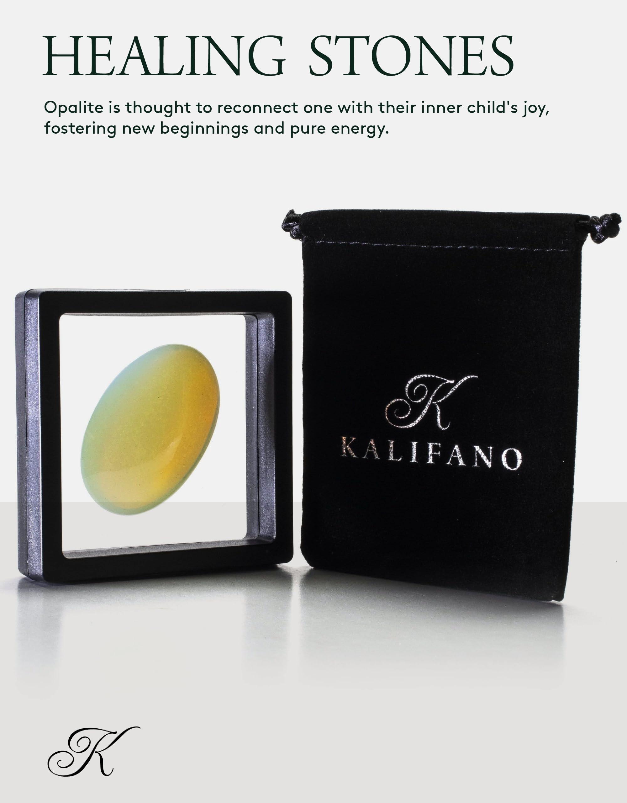 KALIFANO KALIFANO Opalite Palm Stone with Healing & Calming Effects - High Energy Moonstone with Information Card - Reiki Worry Crystal Used for Soothing Energy (Family Owned and Operated)