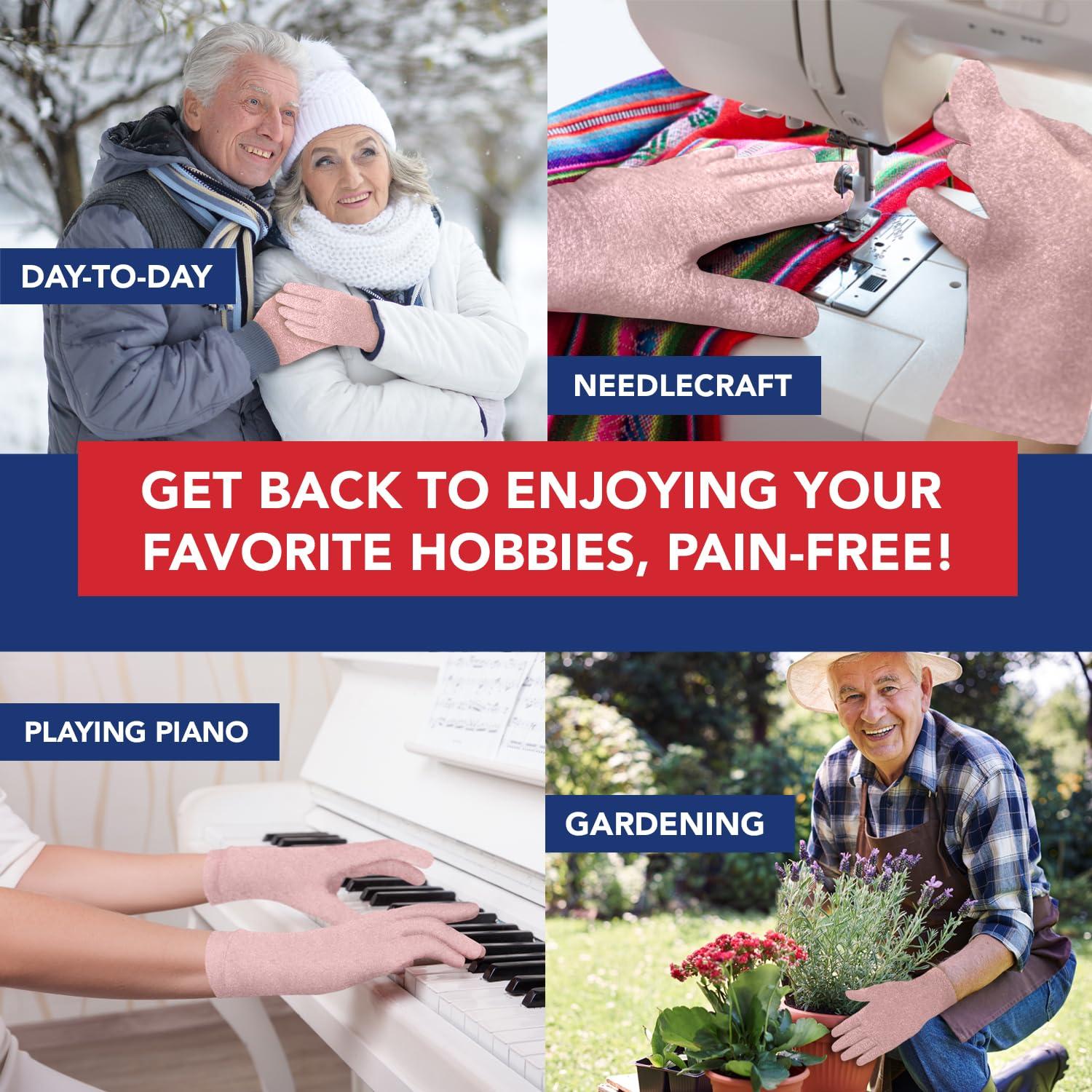 Dr. Arthritis Doctor Developed Arthritis Gloves - Full Finger Compression Gloves for Raynauds & Hand Pain - Compression Gloves for Arthritis for Women & Men, Carpal Tunnel Gloves With Doctor Handbook (M, Pink)