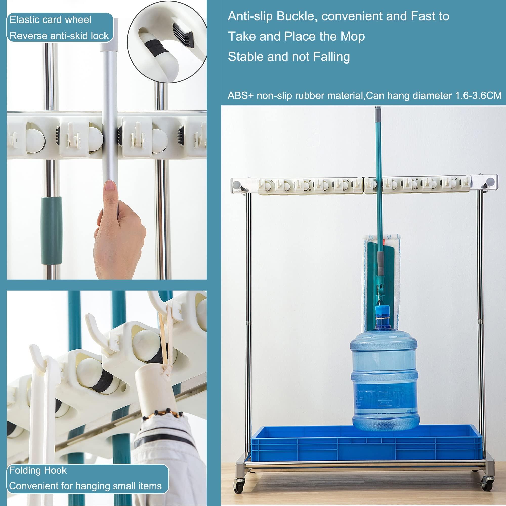 WXZX Utility Rack for Mops And Brooms,Cleaning Tool Cart Mop Holder Umbrella Stand,Movable Commercial Mop Rack, Mop Drain Rack,Can put wet mops, with Wheels,for Garden,Garage,Schools,Hospitals,Hotels ( Col