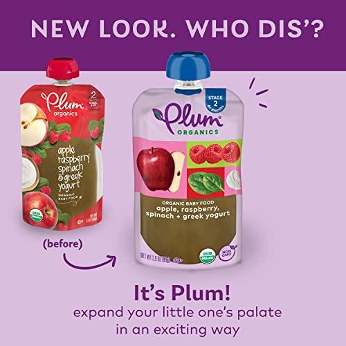 Plum Organics Plum Organics Stage 2 Organic Baby Food - Apple, Raspberry, Spinach, and Greek Yogurt - 3.5 oz Pouch (Pack of 12) - Organic Fruit and Vegetable Baby Food Pouch