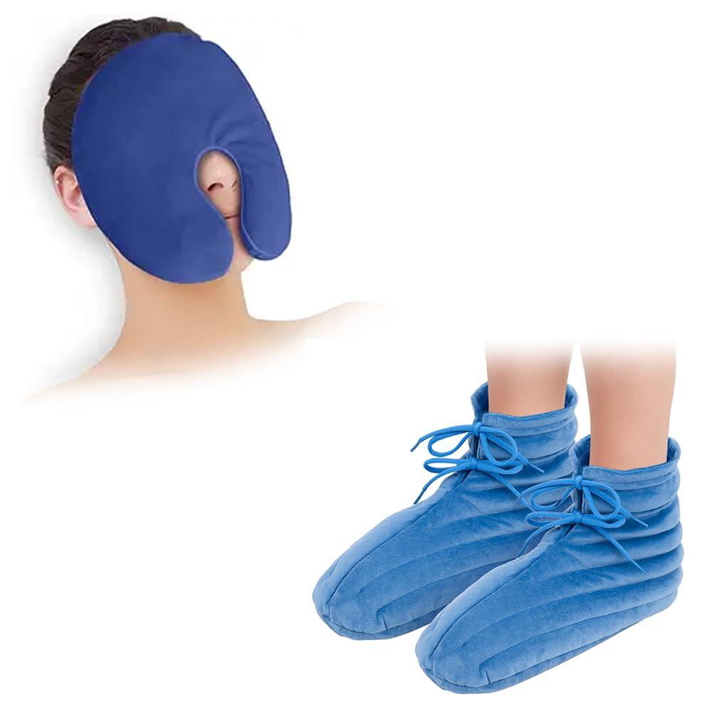 NEWGO NEWGO Bundle of Microwave Heating Pad for Face and Microwave Booties Wrap Blue