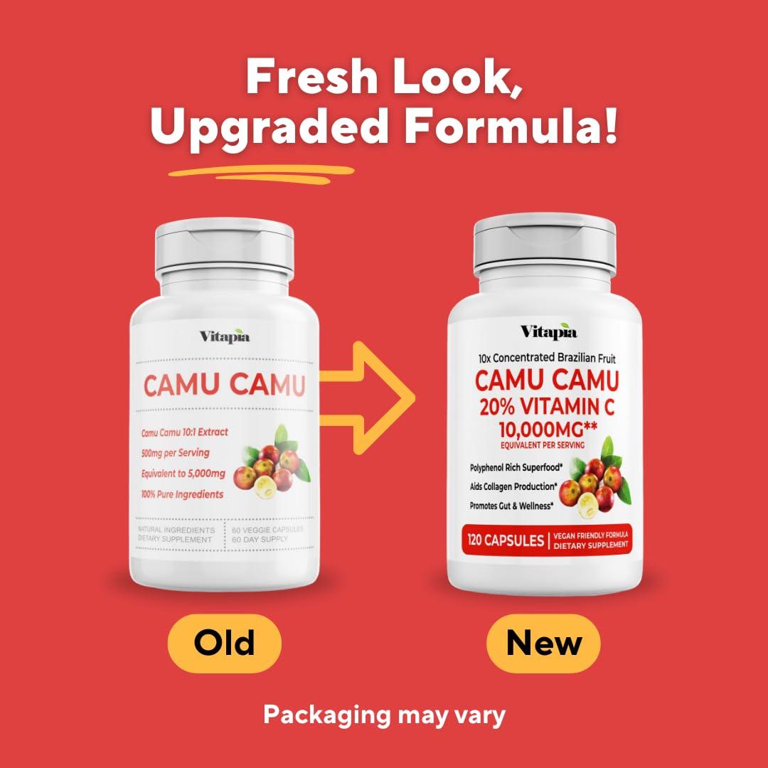 Vitapia Organic Camu Camu Extract 20% Vitamin C Capsules - Immune, Collagen, Metabolism Support - 120 Veggie Capsules - Non GMO, Gluten Free, Vegan Supplement
