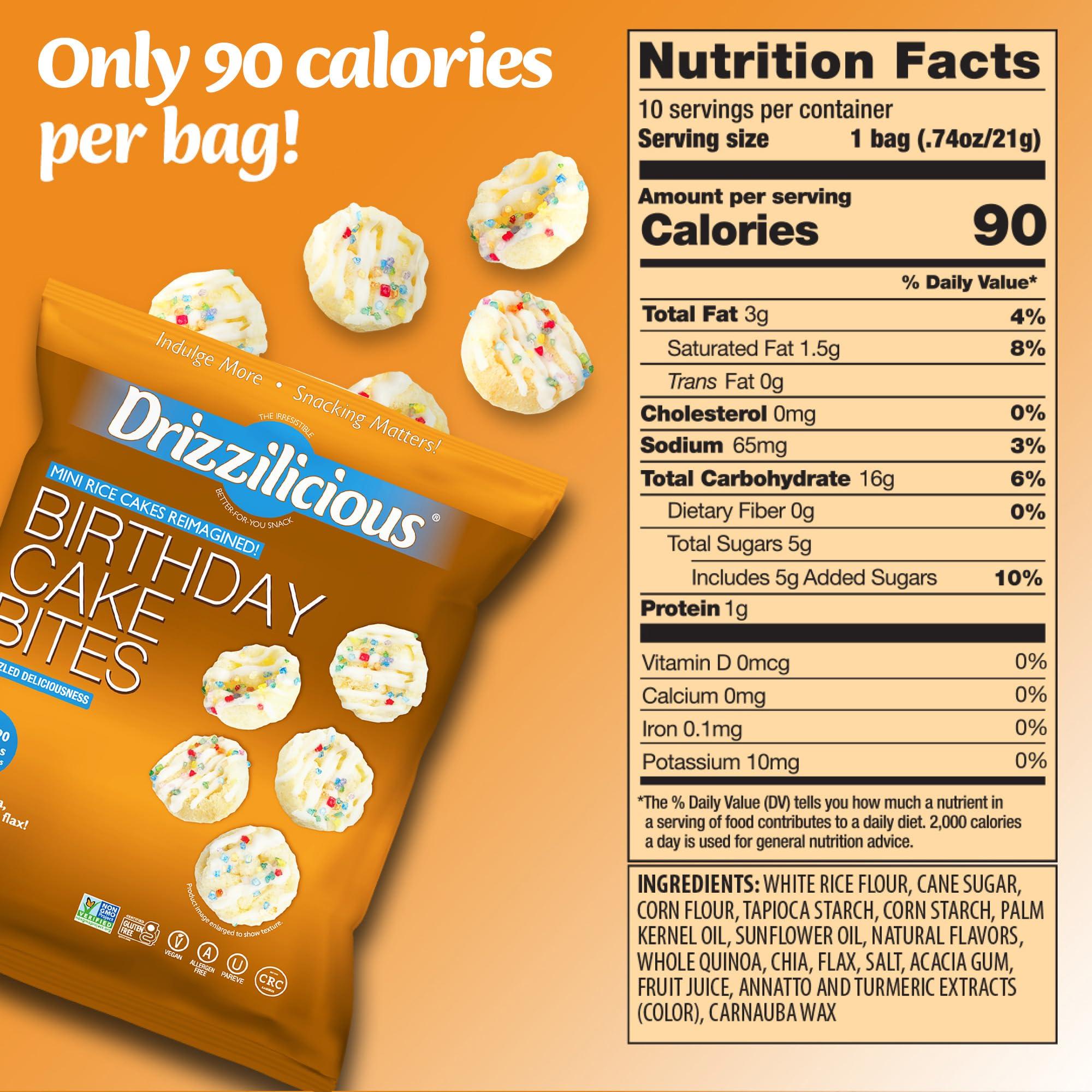 Drizzilicious Drizzilicious Mini Rice Cakes Birthday Cake - Rice Crisps, Healthy Snack for Adults and Kids, Flavored Rice Cakes, Vegan, Gluten Free, Allergen Free, Only 90 Calories Per Bag - 0.74 oz (Pack of 10)