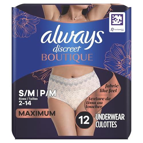 Always Discreet Always Discreet Boutique Incontinence and Postpartum Underwear for Women, Maximum Protection, S/M, Rosy, 48 Count