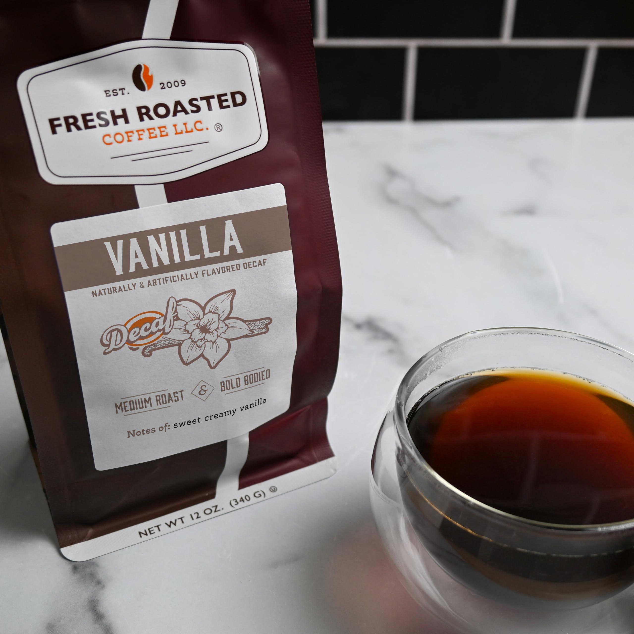 Fresh Roasted Coffee Fresh Roasted Coffee, Decaf Vanilla Flavored Coffee, 12 oz, Medium Roast, Kosher, Whole Bean