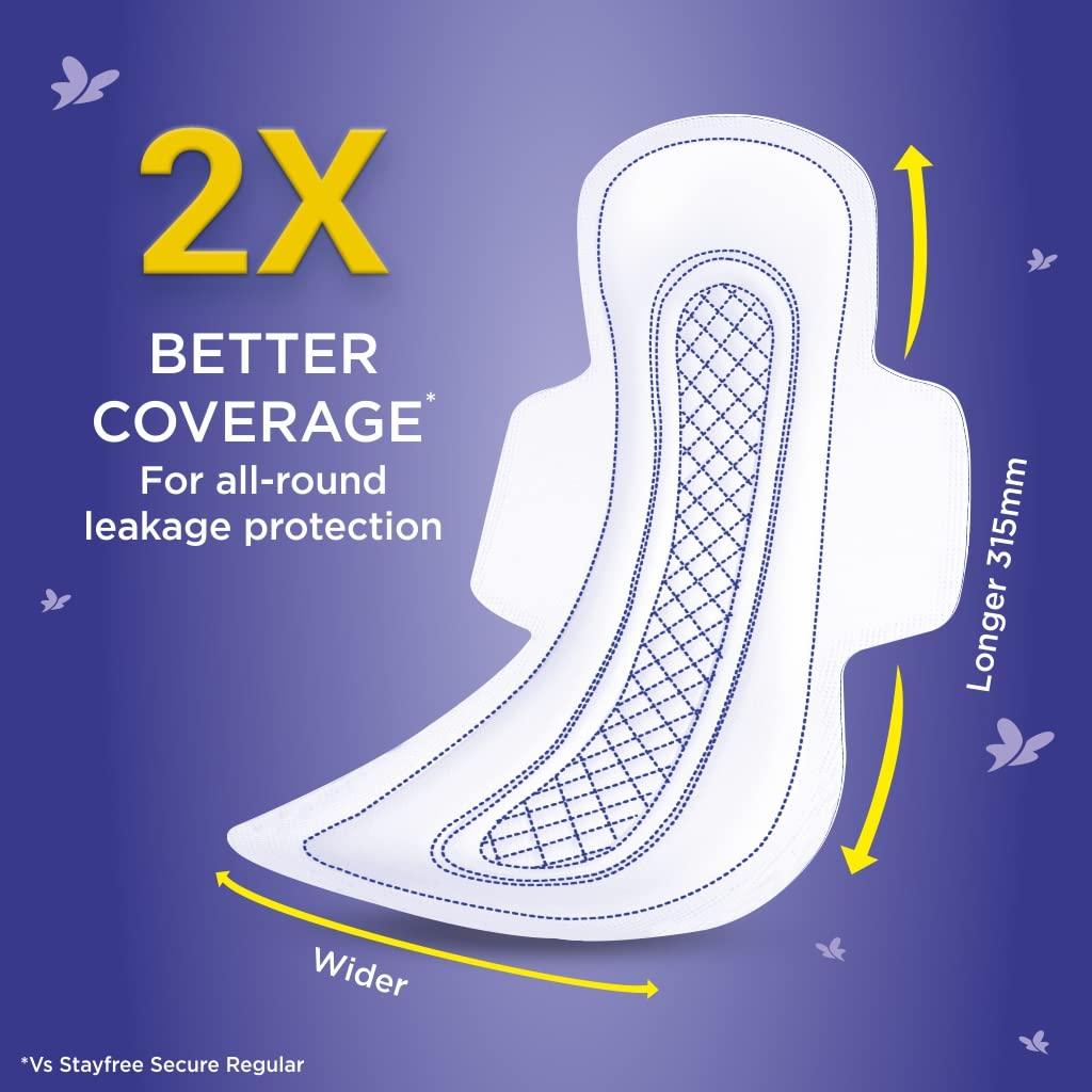 Stayfree Stayfree Dry Max All Night XL Dry Cover Sanitary Pads For Women With Wings, 28 Pads