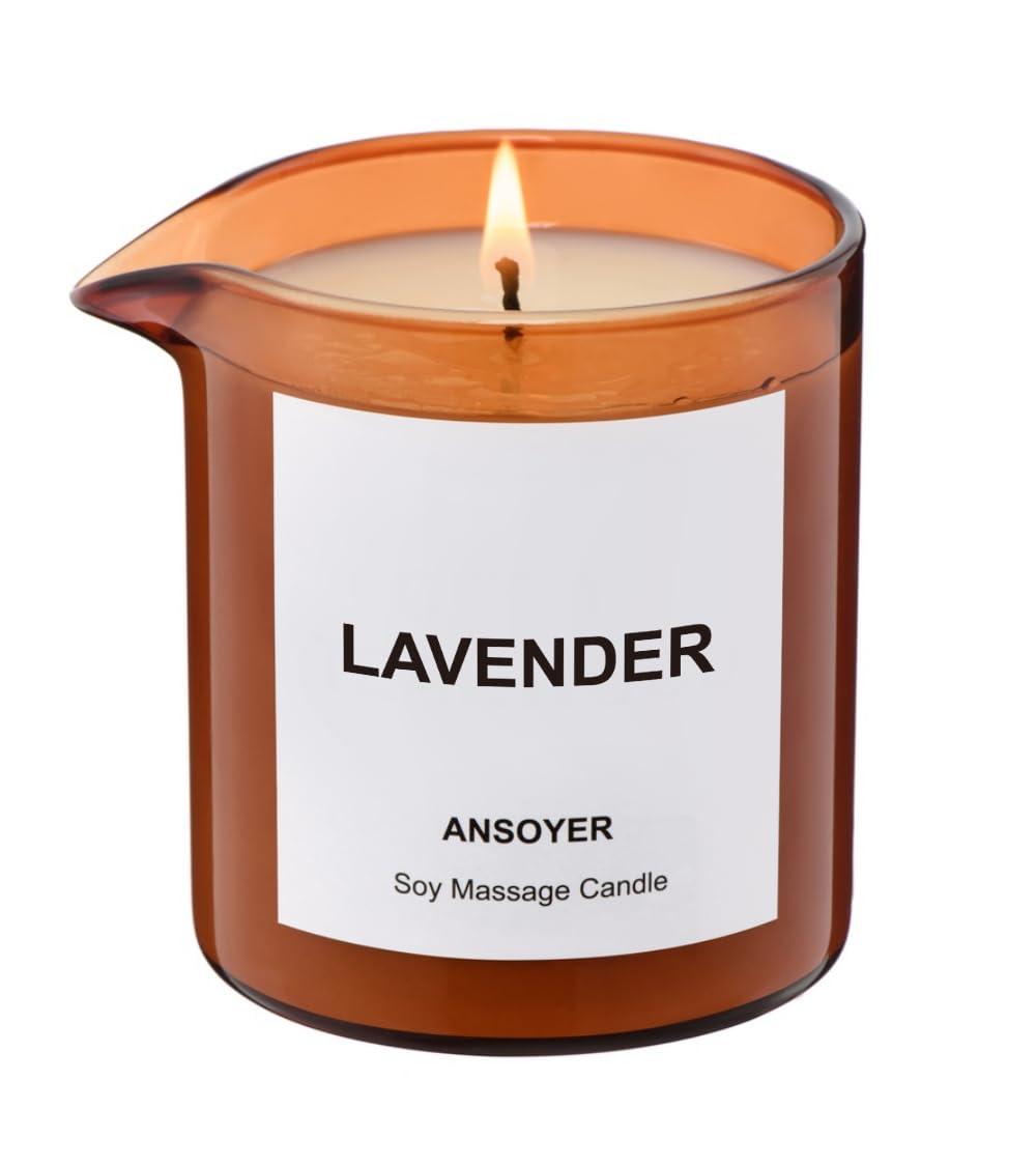 ANSOYER ANSOYER Massage Oil Candle| Massage Oil for Massage Therapy| Massage Lotion Candle| 8 OZ| Amazing Gift for Men or Women (Lavender)