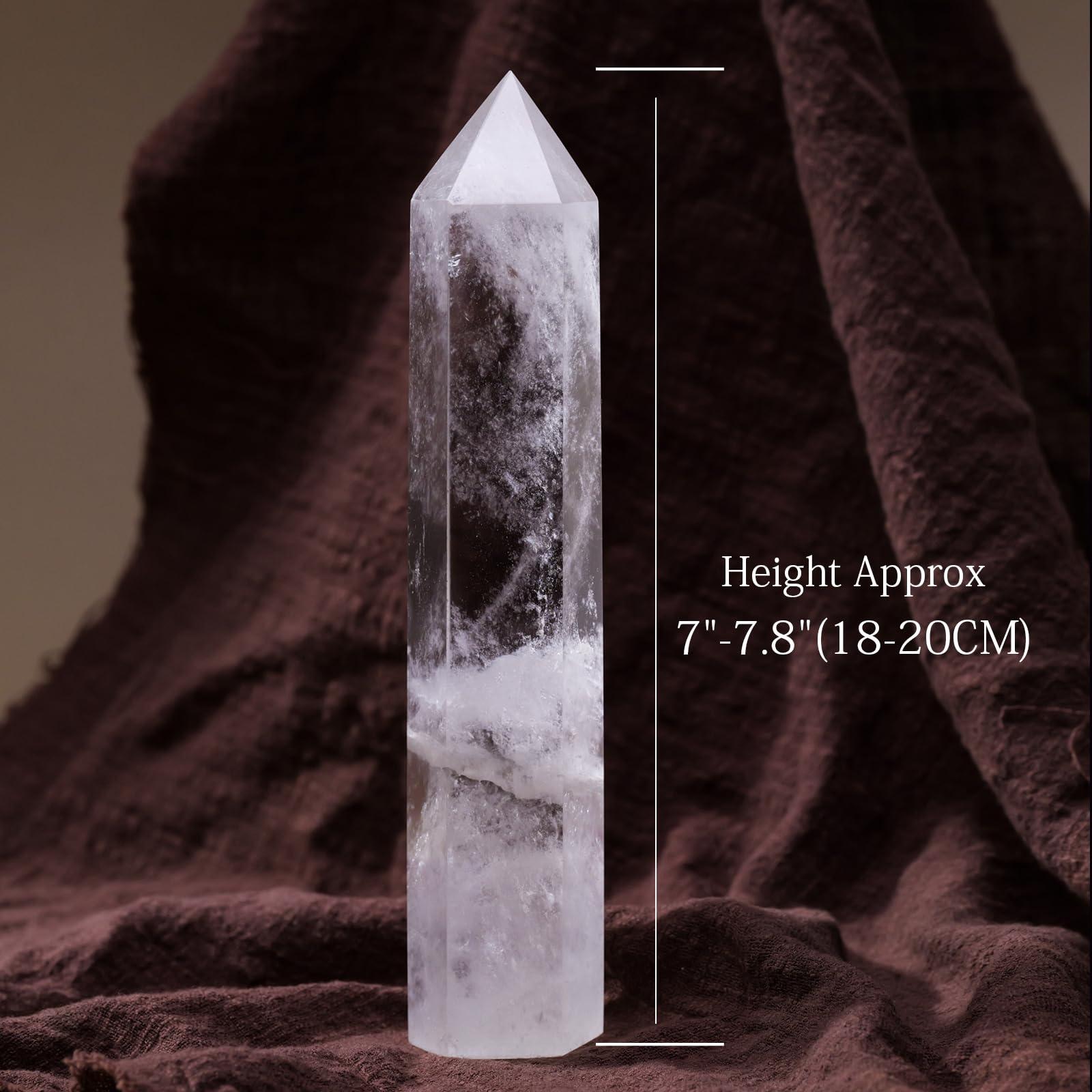 Runyangshi Runyangshi Large Clear Quartz Crystal Tower 7\"-7.8\"(18-20cm) Natural Faceted Prism Crystal Wand 6 Faceted Reiki Chakra Crystal and Healing Stones Single Crystal Point