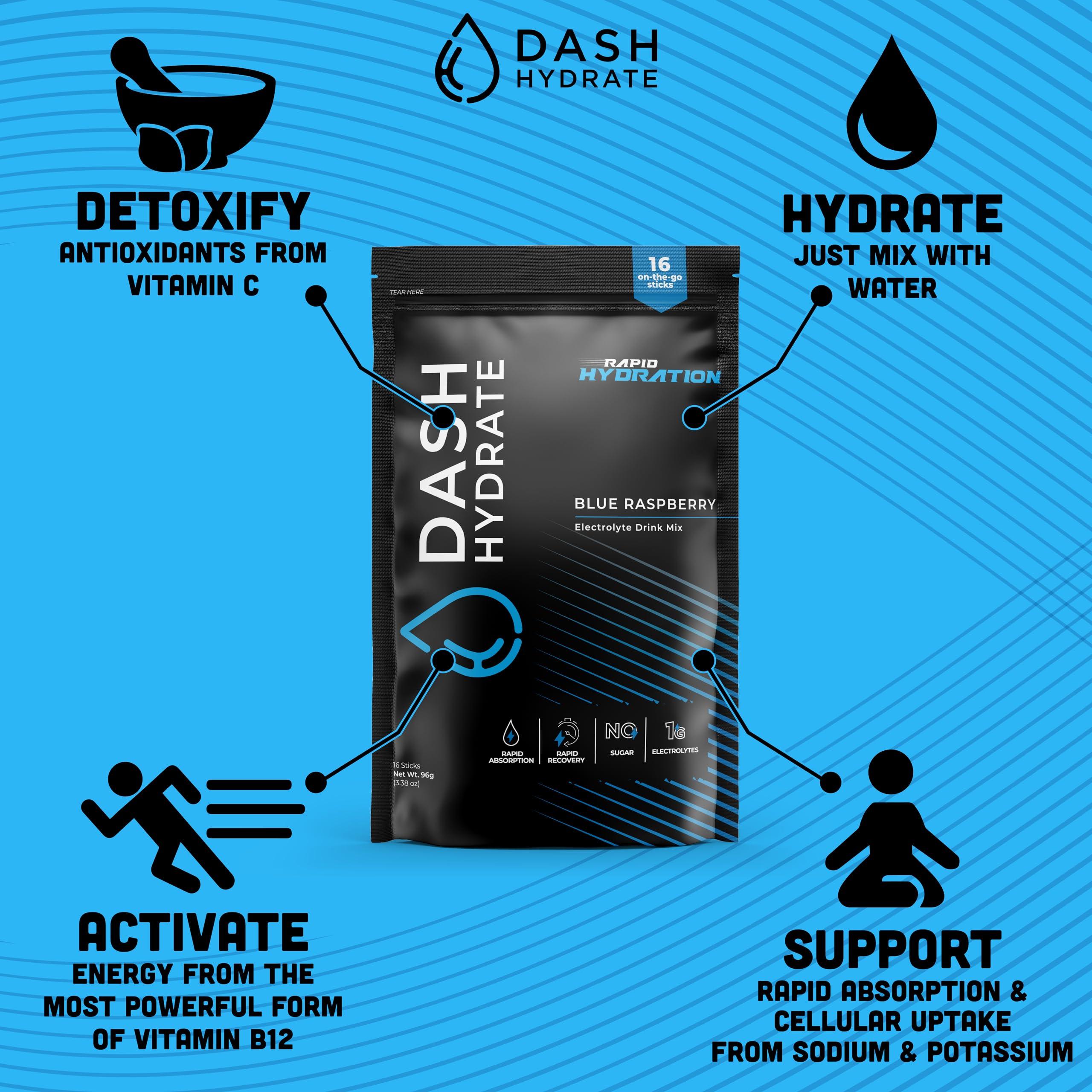 DASH Hydrate Rapid Hydration Electrolyte Drink Mix Packets | Rapid Absorption & Recovery with No Sugar | Variety Pack | 48 ct (16-Italian Ice, 16-Straw and 16-Blue Rasp)