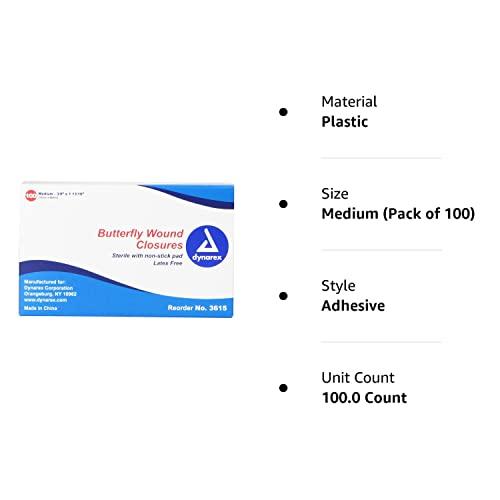 Dynarex Dynarex Adhesive Bandage, Butterfly Fab, Medium, 3/8 Inches x 1 13/16 Inches Sterile, 100 Count