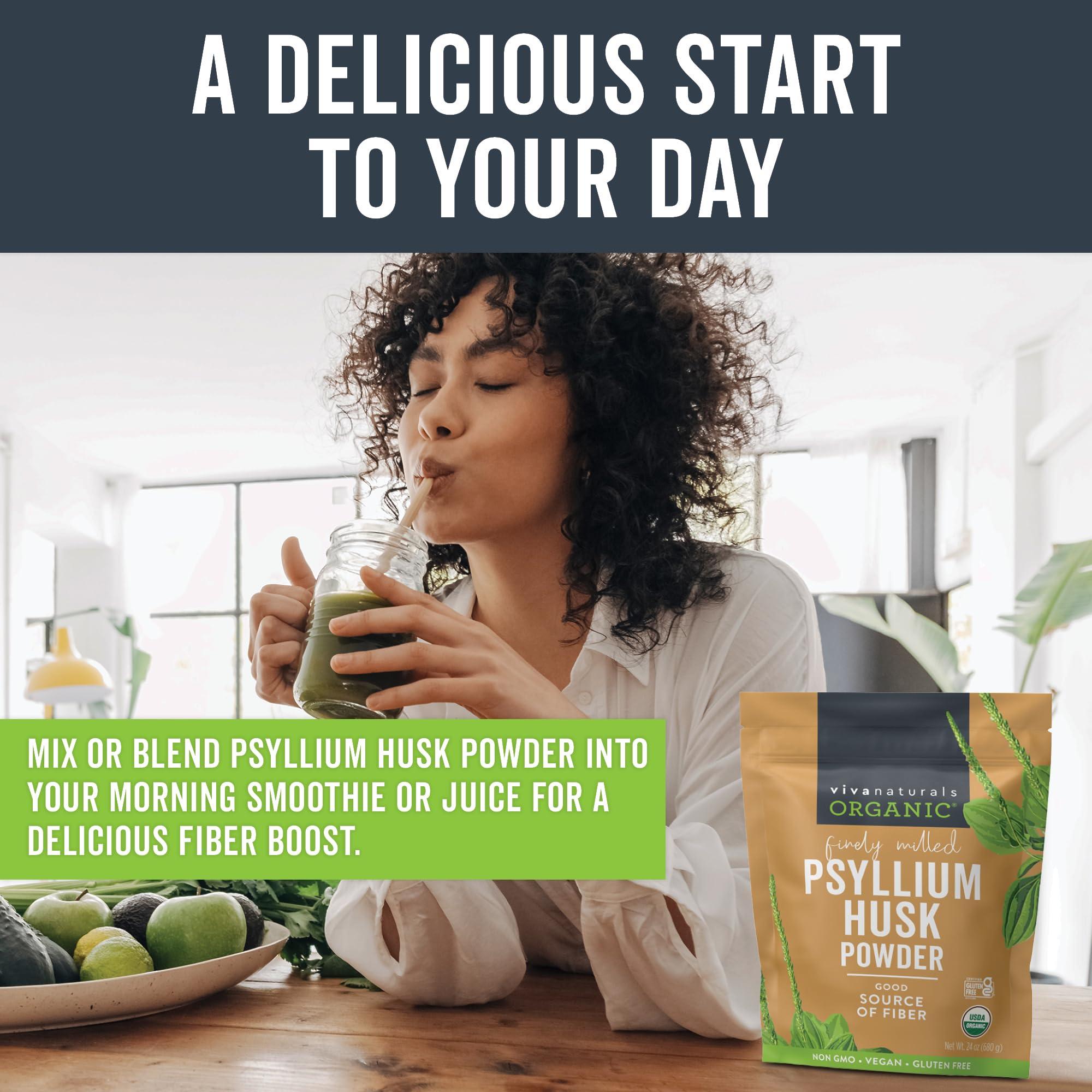 Viva Naturals Viva Naturals Organic Psyllium Husk Powder, 24 oz - Finely Ground, Unflavored Plant Based Superfood - Good Source of Fiber for Gluten-Free Baking, Juices & Smoothies - Certified Vegan, Keto and Paleo