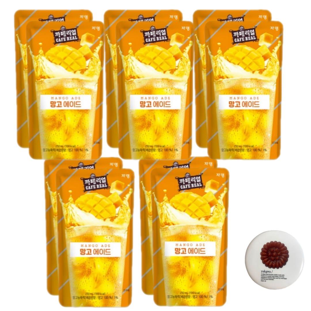 dalgaru Korean Covenience Store Drink Pouch Sampler Set - 5 PACK 10 PACK (grape, strawberry, blue lemonade, peach ice tea, shine muscat) + dalgaru yakgwa mirror (MANGO 10 PACK)