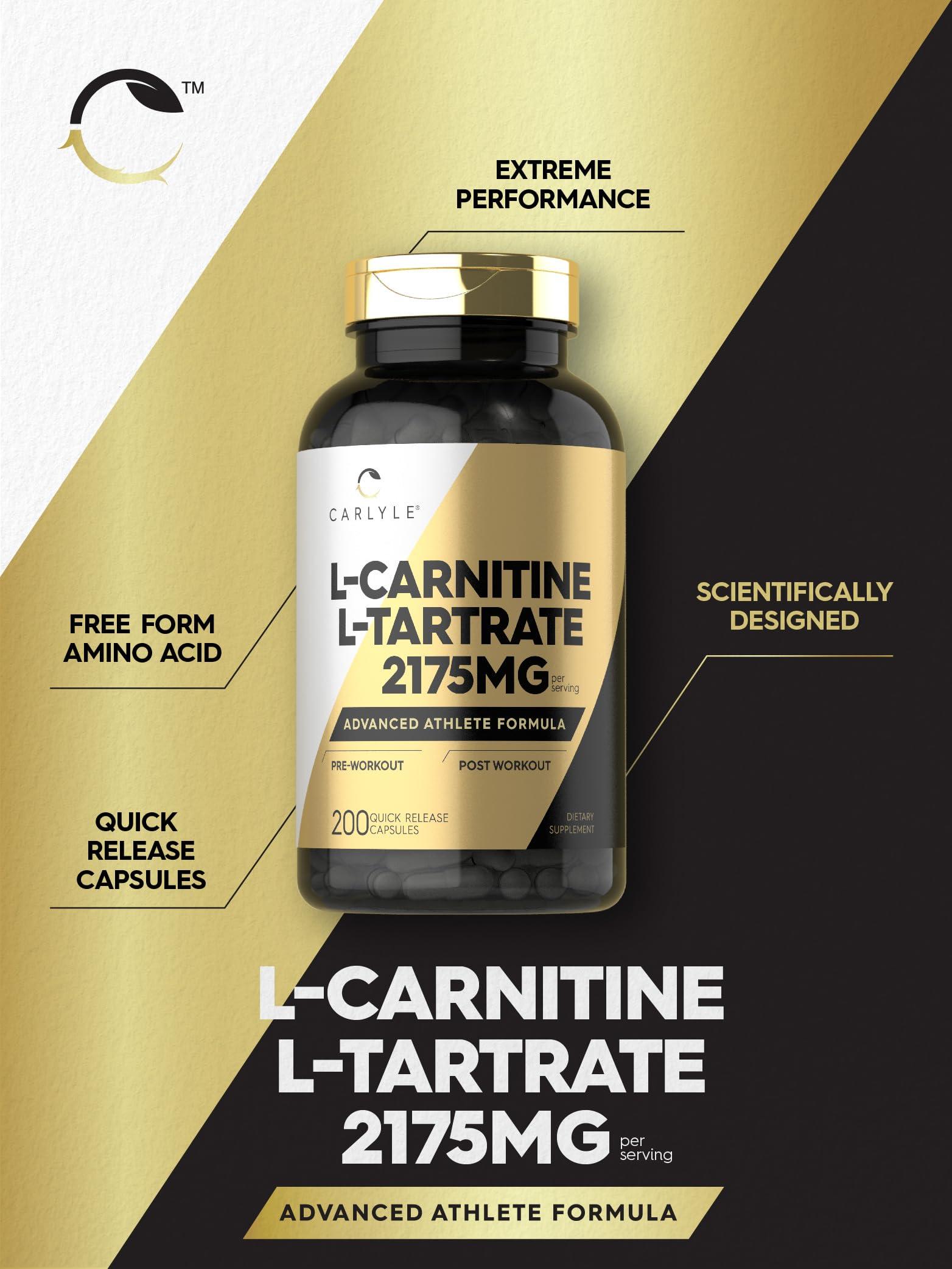 Carlyle Carlyle L Carnitine Tartrate | 2175mg | 200 Capsules | Advanced Athlete Formula | Workout Supplement | As L-Carnitine L-Tartrate | Non-GMO, Gluten Free