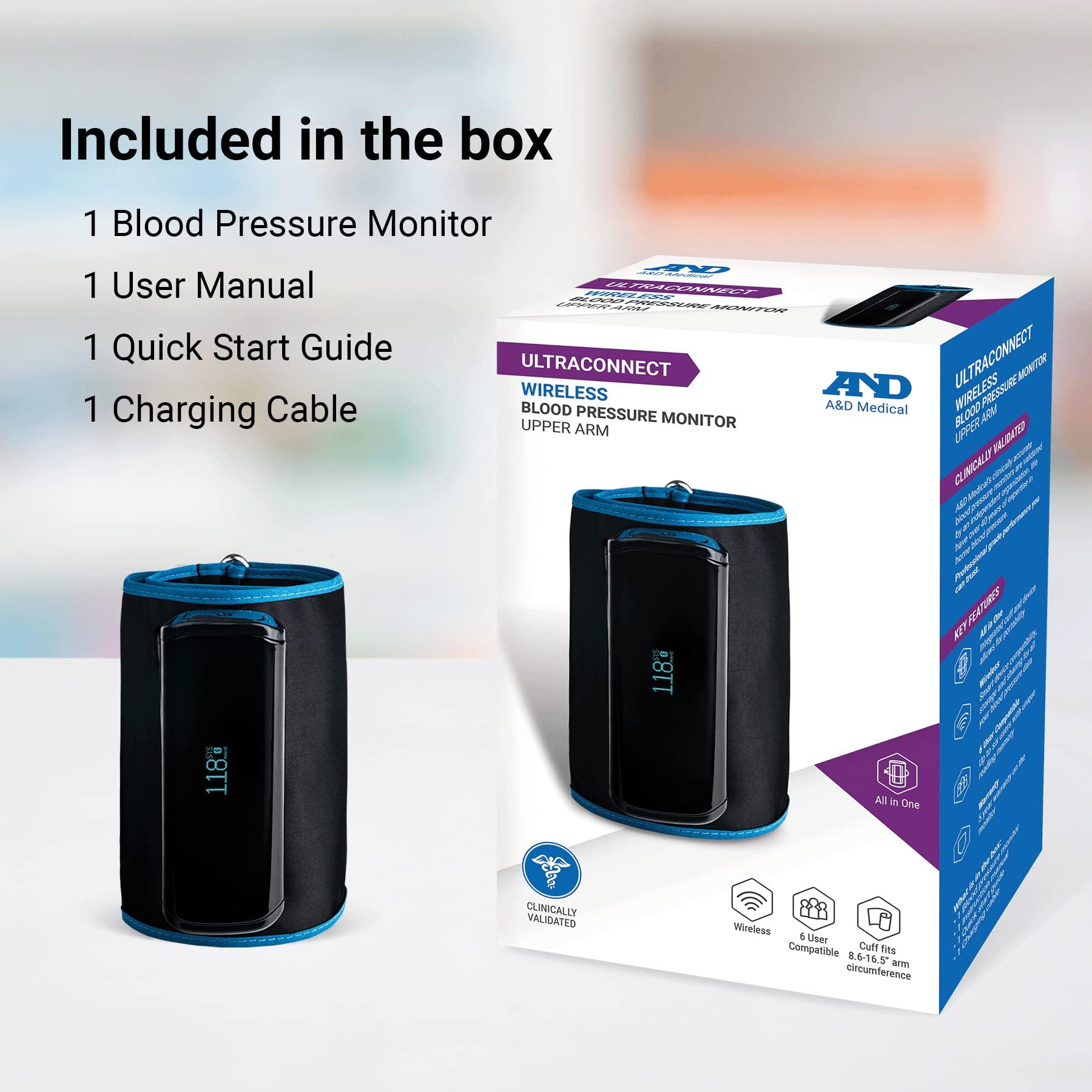 A&D Medical A&D Medical UltraConnect Upper Arm All-in-One Blood Pressure Monitor with Bluetooth, Blood Pressure Cuff (22 - 42 cm Range), One Click Operation