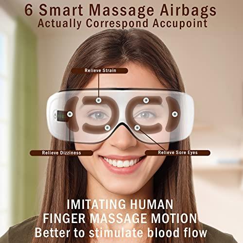 Viallct Eye Massager with Heat, Heated Eye Mask for Dry Eyes, Bluetooth Music Rechargeable Eye Care Massager Device for Eye Relaxation, Relieve Eye Strain Dry Eyes, Improve Sleep, White