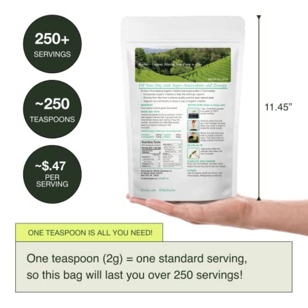 Encha Encha Ceremonial Grade Organic Matcha Powder - First Harvest Organic Japanese Matcha Green Tea Powder, From Uji, Japan (Organic Ceremonial, 1 Pound (Pack of 1))