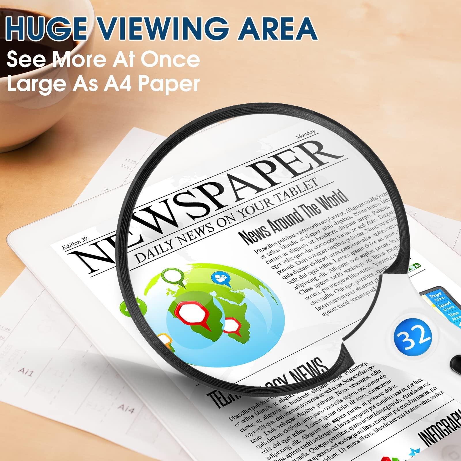 Ebbnivs Large Magnifying Glass with Light, Magnifier 10X 20X 45X Handheld Illuminated Lighted Magnifier with 3 LED Lights 1UV Light Storage Bag Clean Cloth for Seniors Reading Inspection (Black)