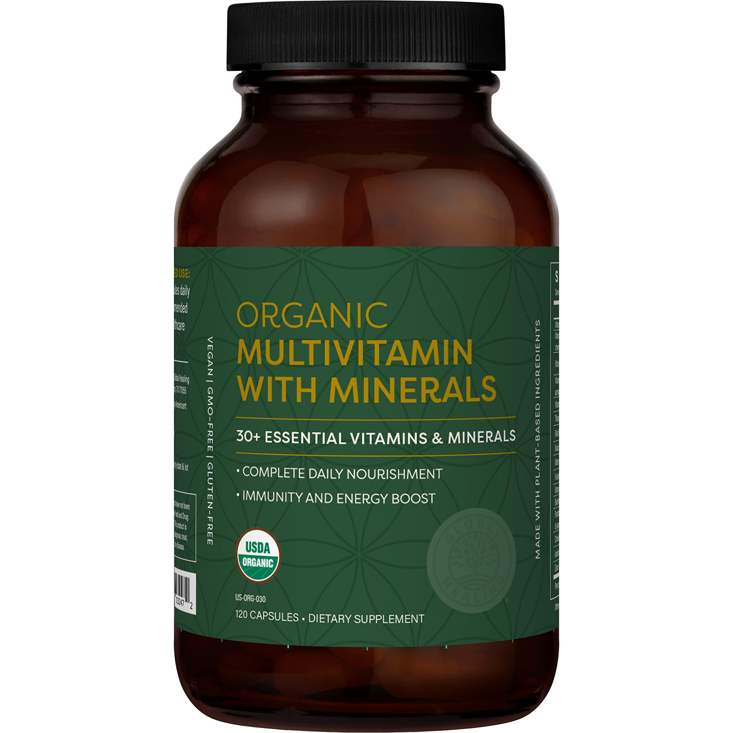 Global Healing Center Global Healing Center - USDA Organic Multivitamin for Women & Men - Vitamins Include A, C, D, & More for Your Overall Health & Wellness Needs - Complete Daily Multi Vitamin Nourishment (120 Capsules)