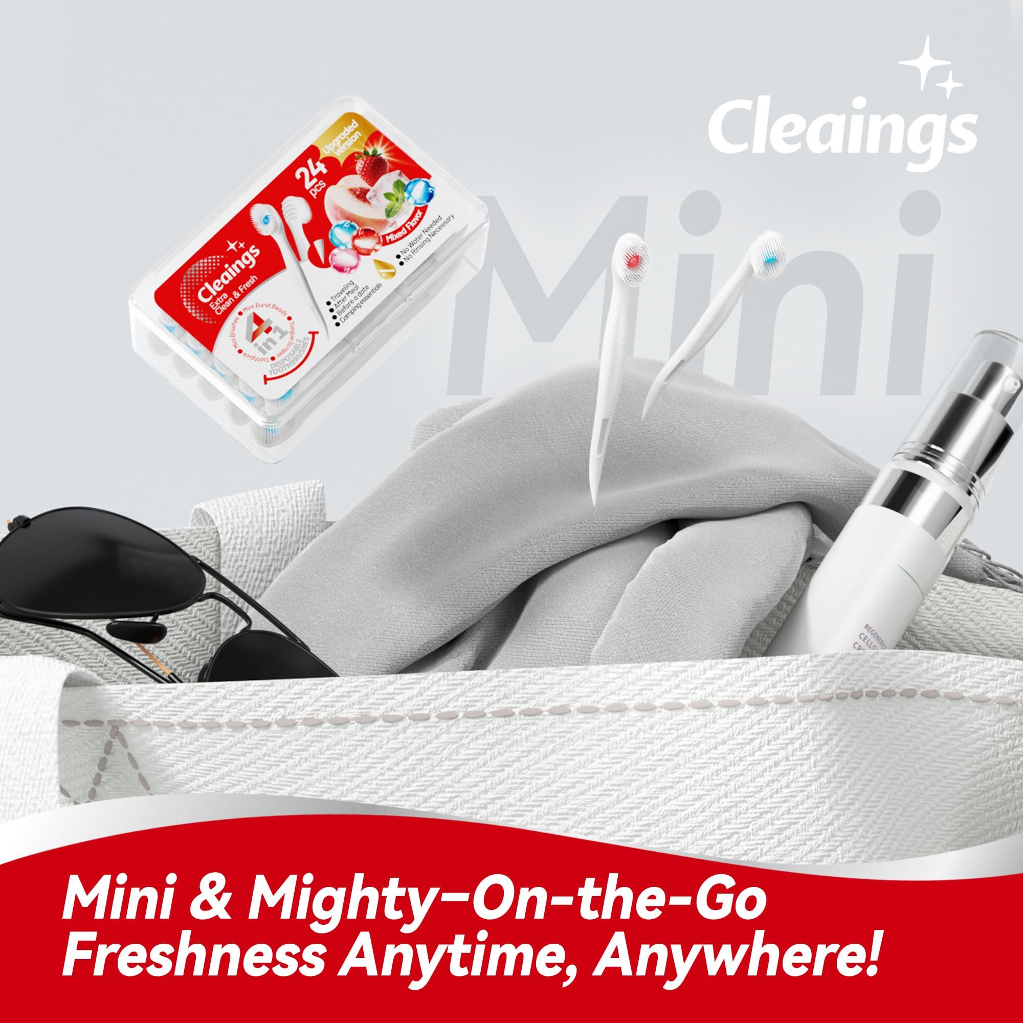 cleaings Mini Brushes-Disposable Toothbrushes with Cleaning Beads Toothpaste and Pick for Work or Travel, 24 Count-Mix FlavorPack of 1