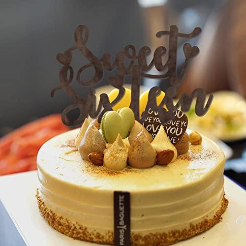 CustonCares Sweet 16 Cake Toppers 16th Happy Birthday Cake Topper Brown Wood Sixteen 16 Years Old Happy Birthday Party Favors Personalized Name Any Age Number 16th Anniversary Birthday Present For Family Friends