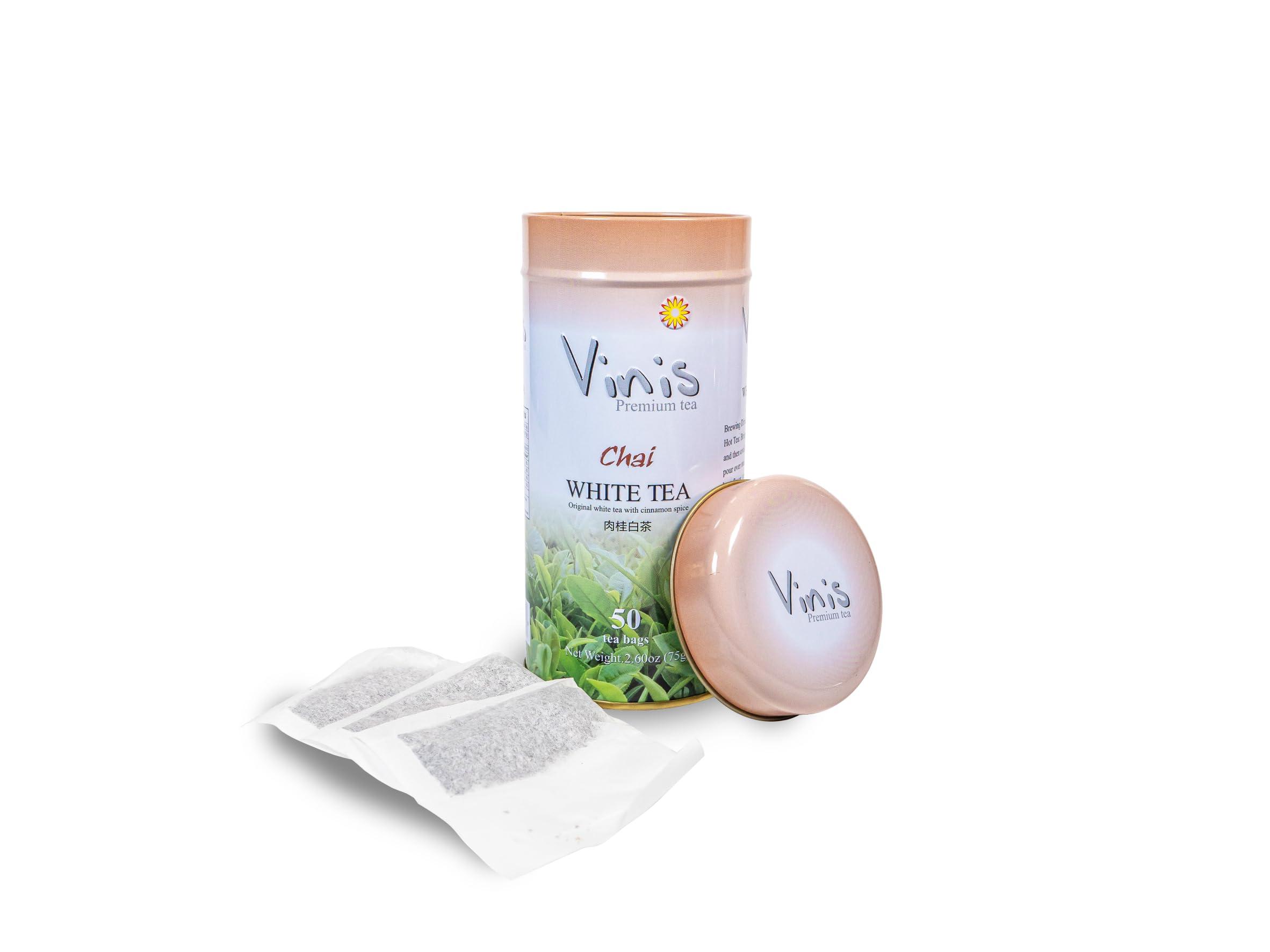 Vinis Vinis Premium Chai White Tea Tea Box of 6 Tins (50 tea bags per Tin) (Chai White Tea)