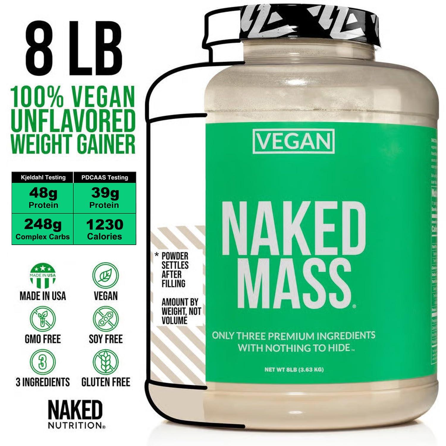 NAKED nutrition NAKED Vegan Mass - Natural Vegan Weight Gainer Protein Powder - 8Lb Bulk, GMO Free, Gluten Free, Soy Free & Dairy Free. No Artificial Ingredients - 1,230 Calories - 11 Servings